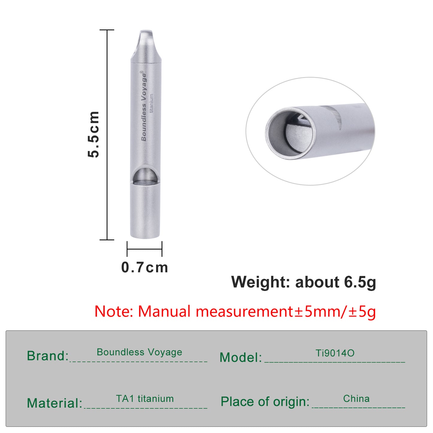 Boundless Voyage Titanium Whistle Emergency Survival Safety Whistles with Lanyard Loud Ti9014O