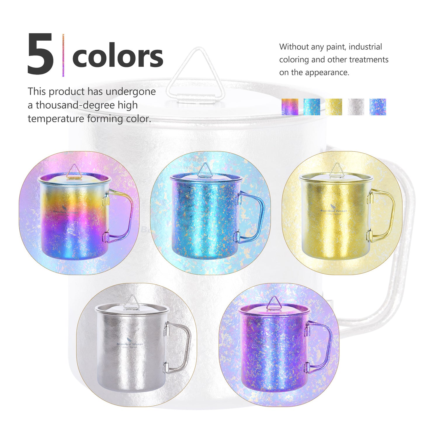 Boundless Voyage 450ml / 15oz Ultralight Titanium Camping Cup with Lid, Portable Drinking Mug for Hiking, Garden & Outdoor Travel Ti3055D