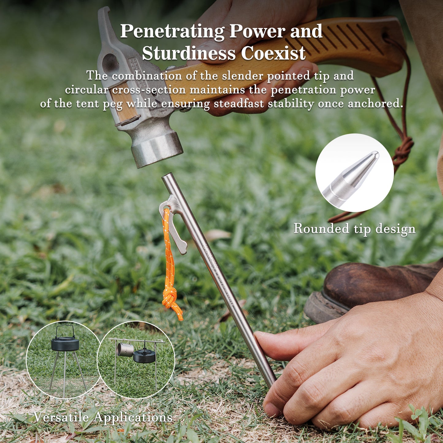 Boundless Voyage Multi-Size Titanium Alloy Tent Stakes | Ultralight Heavy Duty Ground Pegs, Portable Camping Accessories, Sizes 20/24/30/35/40cm, 4Pcs & 6Pcs Optional Sets Ti4012P