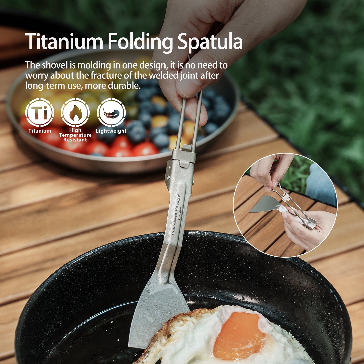 Boundless Voyage Titanium-Klappspatel Bratenschaufel mit Klappgriff Speisewender für Camp-Küche Outdoor-Kochen Ti1076T