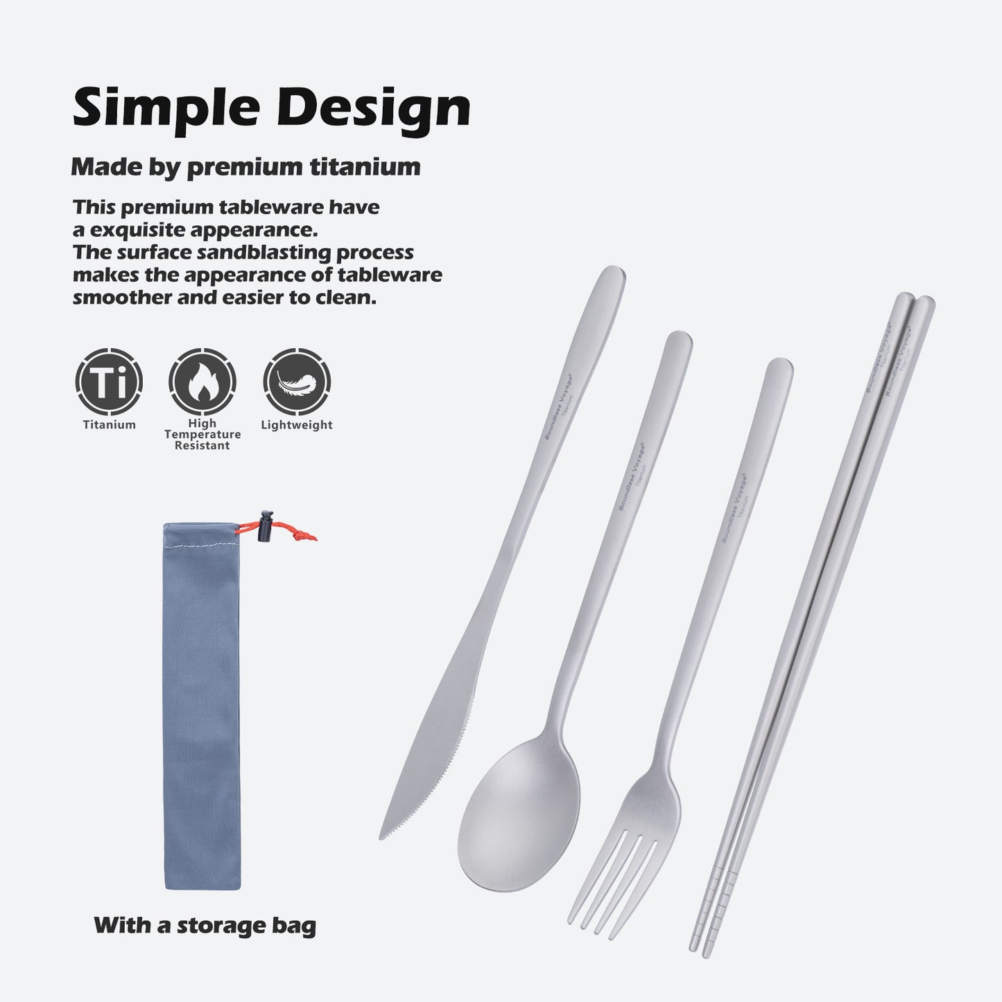 Boundless Voyage Pure Titanium Cutlery Set | Chopsticks Knife Fork Spoon, Ultralight Portable Tableware for Camping Travel Daily Home Use Ti1056T