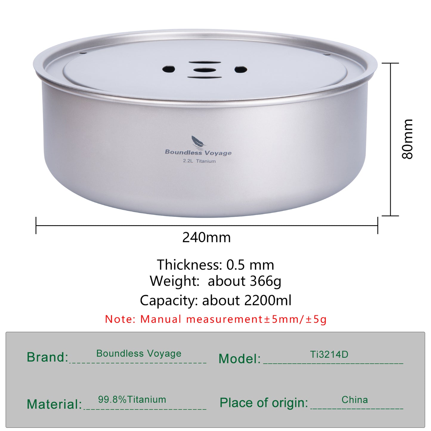 Boundless Voyage Titanium Tea Tray Serving Tray Travel Home Office Tea Coffee Container Drainage Water Storage Titanium Pot Ti3214D