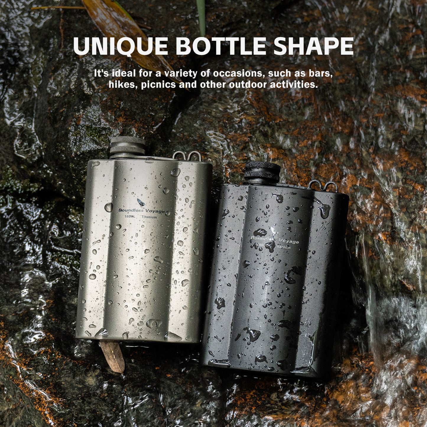 Boundless Voyage Titanium Hip Flask 180ml / 240ml Rust-Free Ultralight Small Liquor Flask Bottle for Whiskey Vodka Wine Outdoor Portable Travel Outdoor Ti3071D / Ti3072D/ Ti3073D