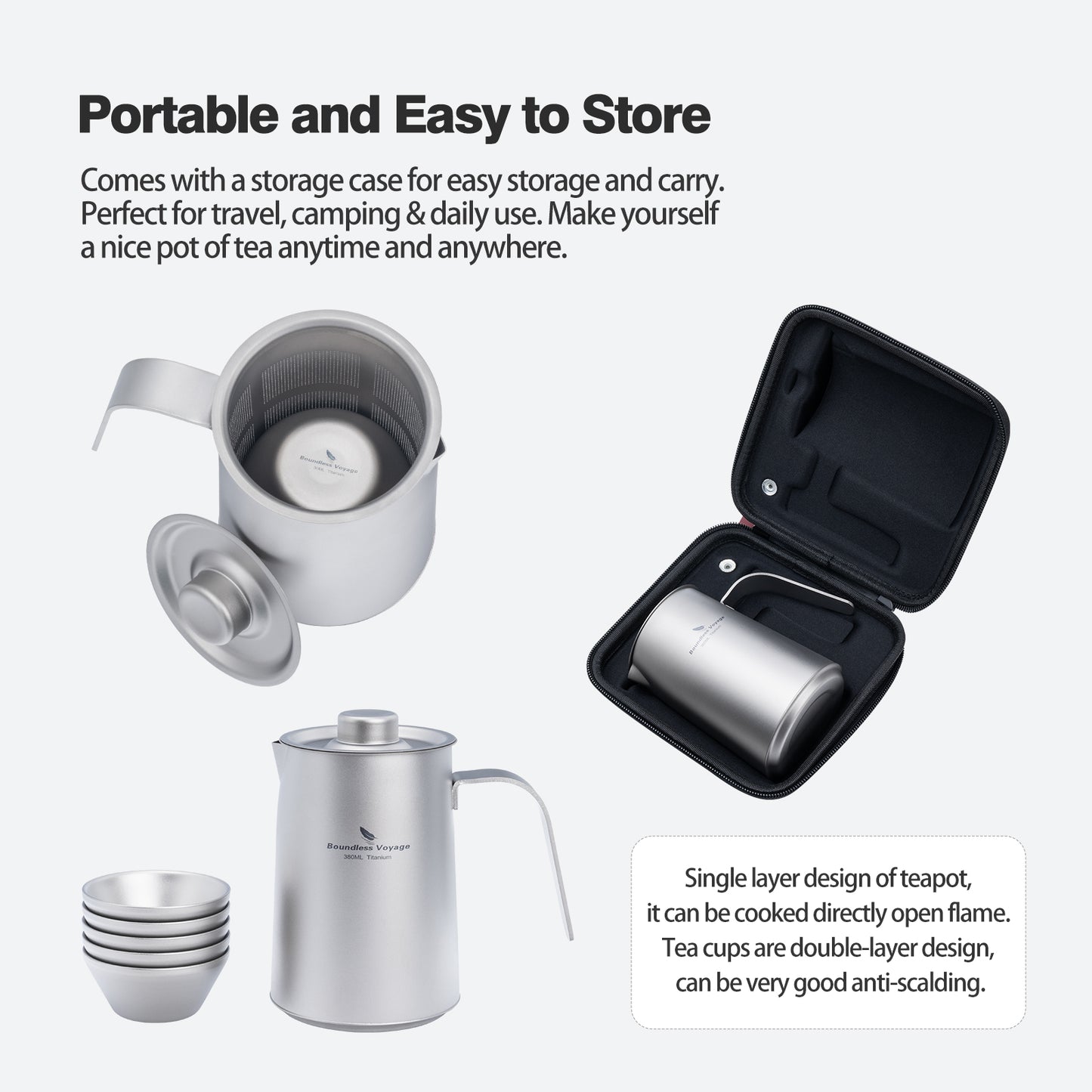 Boundless Voyage Ultralight Titanium Camping Tea Set, Portable Travel Drinkware for Picnic Hiking Home Use Ti3116D