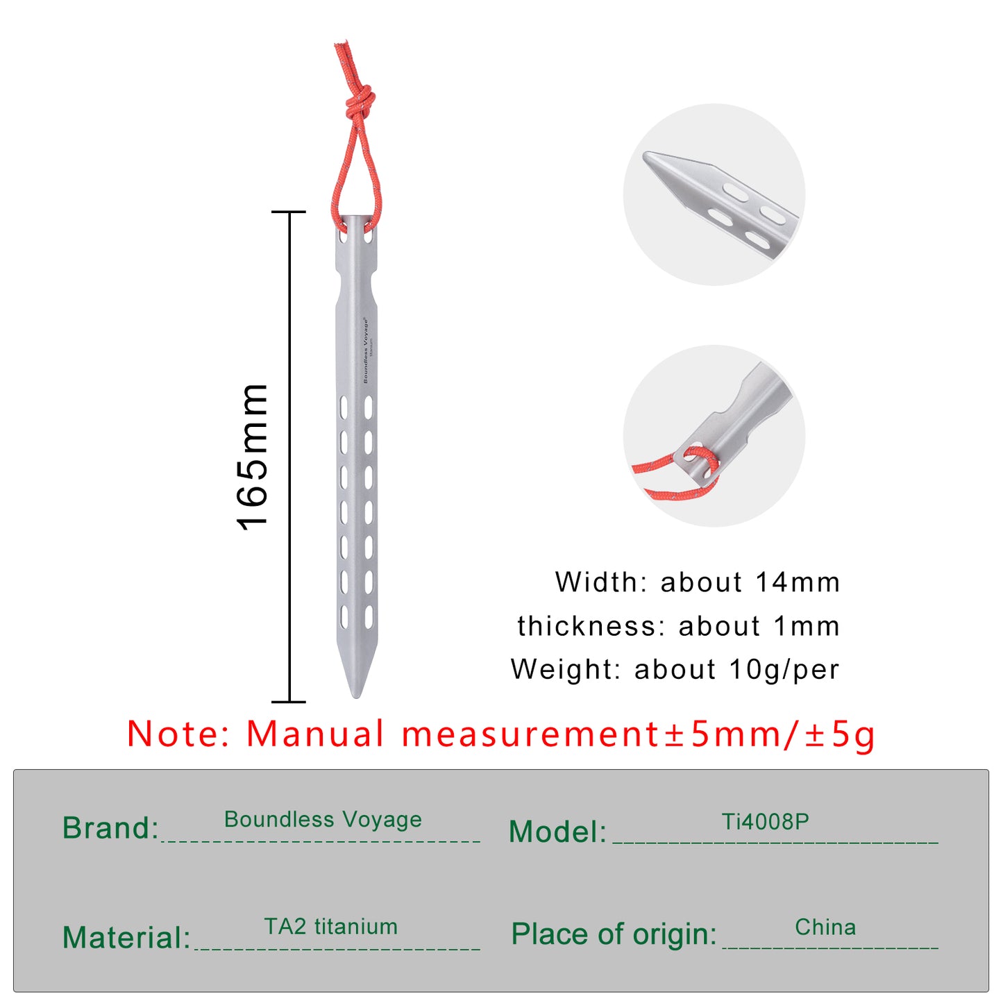 Boundless Voyage 16.5cm  V-Shape Pure Titanium Tent Stakes | Ultralight Heavy Duty Ground Pegs, Outdoor Camping Accessories, 6Pcs / 8Pcs / 12Pcs Optional Sets Ti4008P