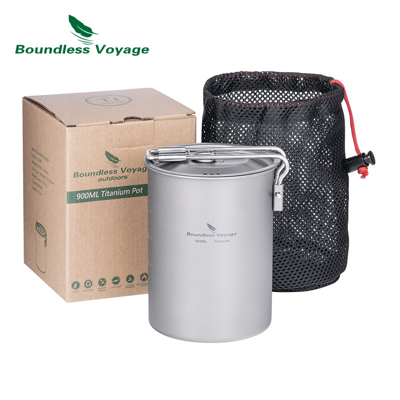Boundless Voyage Camping Titanium Pot 900ml Outdoor Bowl Cup with Lid Folding Handle Hiking Picnic Water Rice Food Cookware