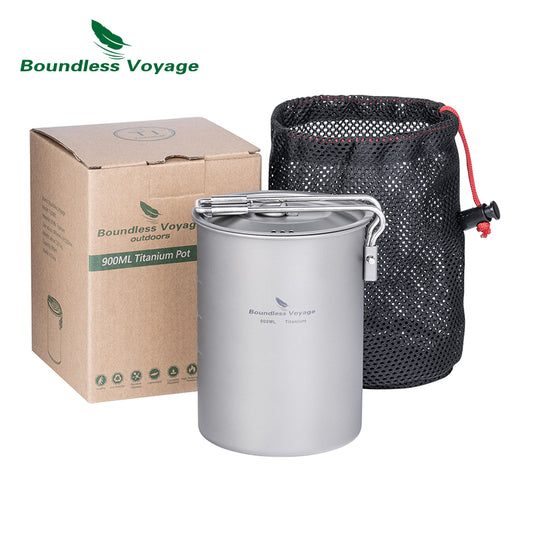 Boundless Voyage Camping Titanium Pot 900ml Outdoor Bowl Cup with Lid Folding Handle Hiking Picnic Water Rice Food Cookware