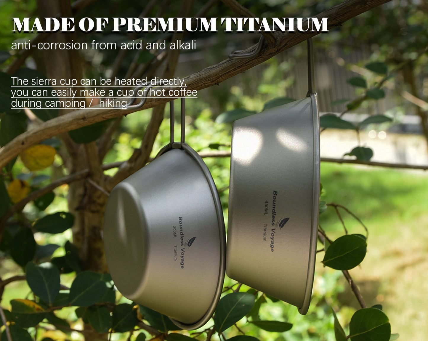 Boundless Voyage Sandblasted Pure Titanium Sierra Cup Bowl with Handle 300ml / 450ml | Portable Outdoor Mug Cookware Tableware for Camping & Hiking Ti1090T-Ti1092T