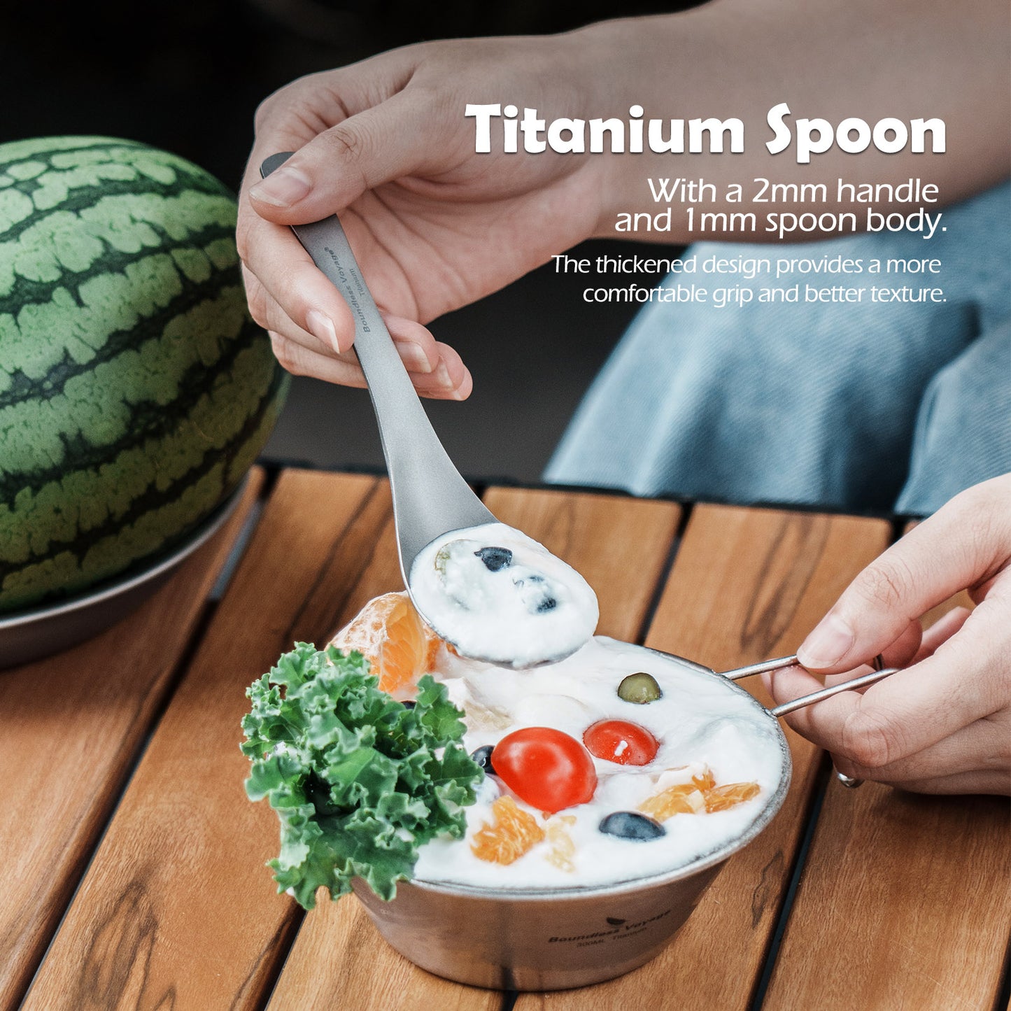 Boundless Voyage Titanium Soup Spoon 155mm One-Piece Ultralight Camping Cutlery for Outdoor Home Ti1067T