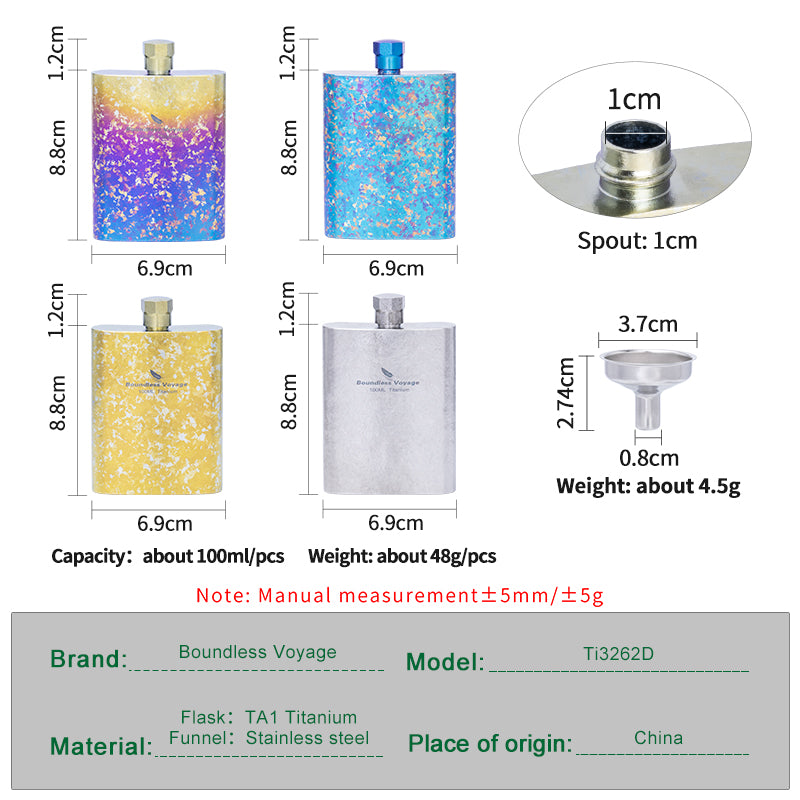 Boundless Voyage Titanium Colorful Flask 100ml Ultralight Mini Ti Flagon for Outdoor Travel Water Juice Whiskey Wine Pot Bottle 100ml Ti3262D