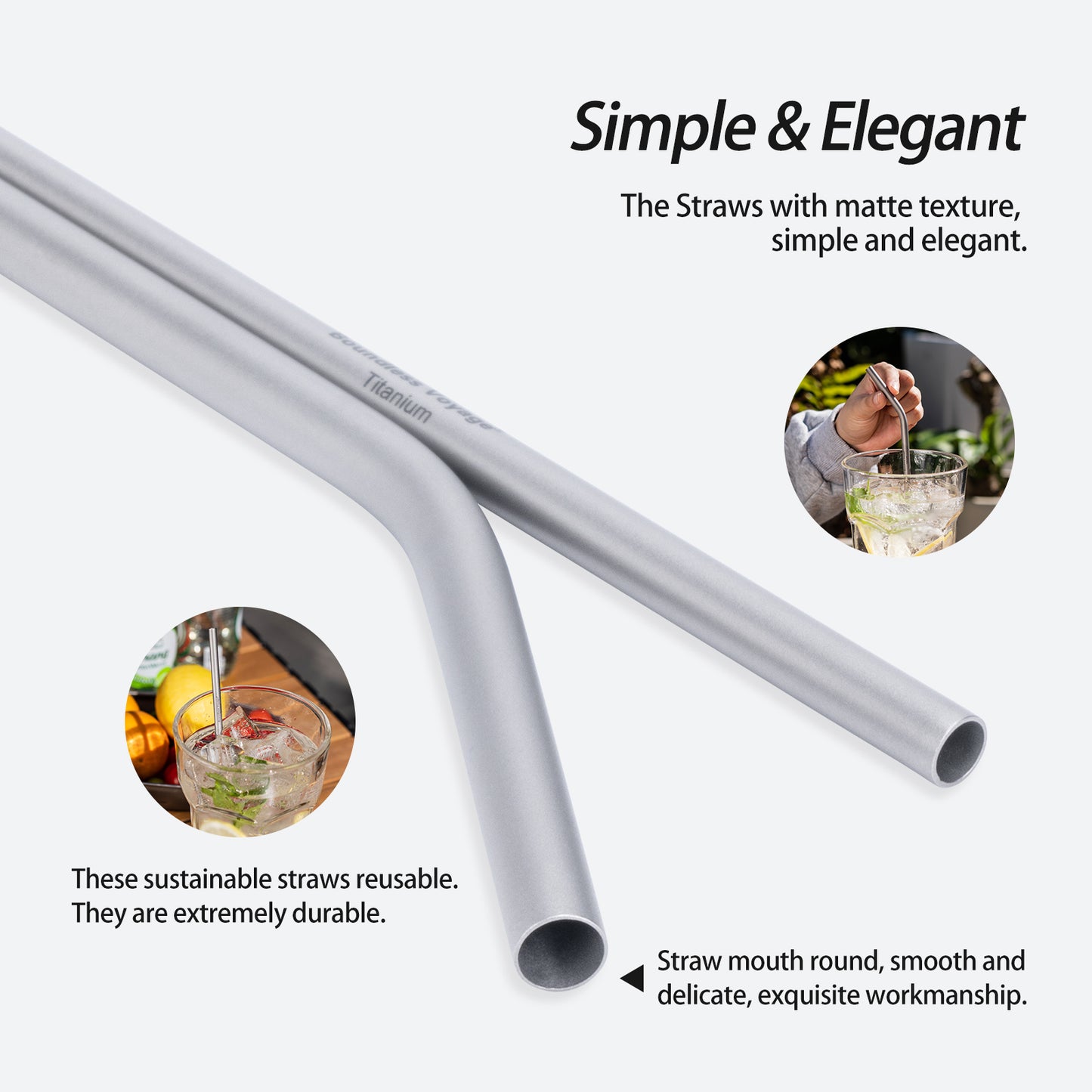 Boundless Voyage Reusable Titanium Straws, Straight & Curved Metal Drinking Straw Kit with Cleaning Brush & Storage Bag, Non-Disposable Eco-Friendly Drinkware for Home Travel Camping Ti1018T