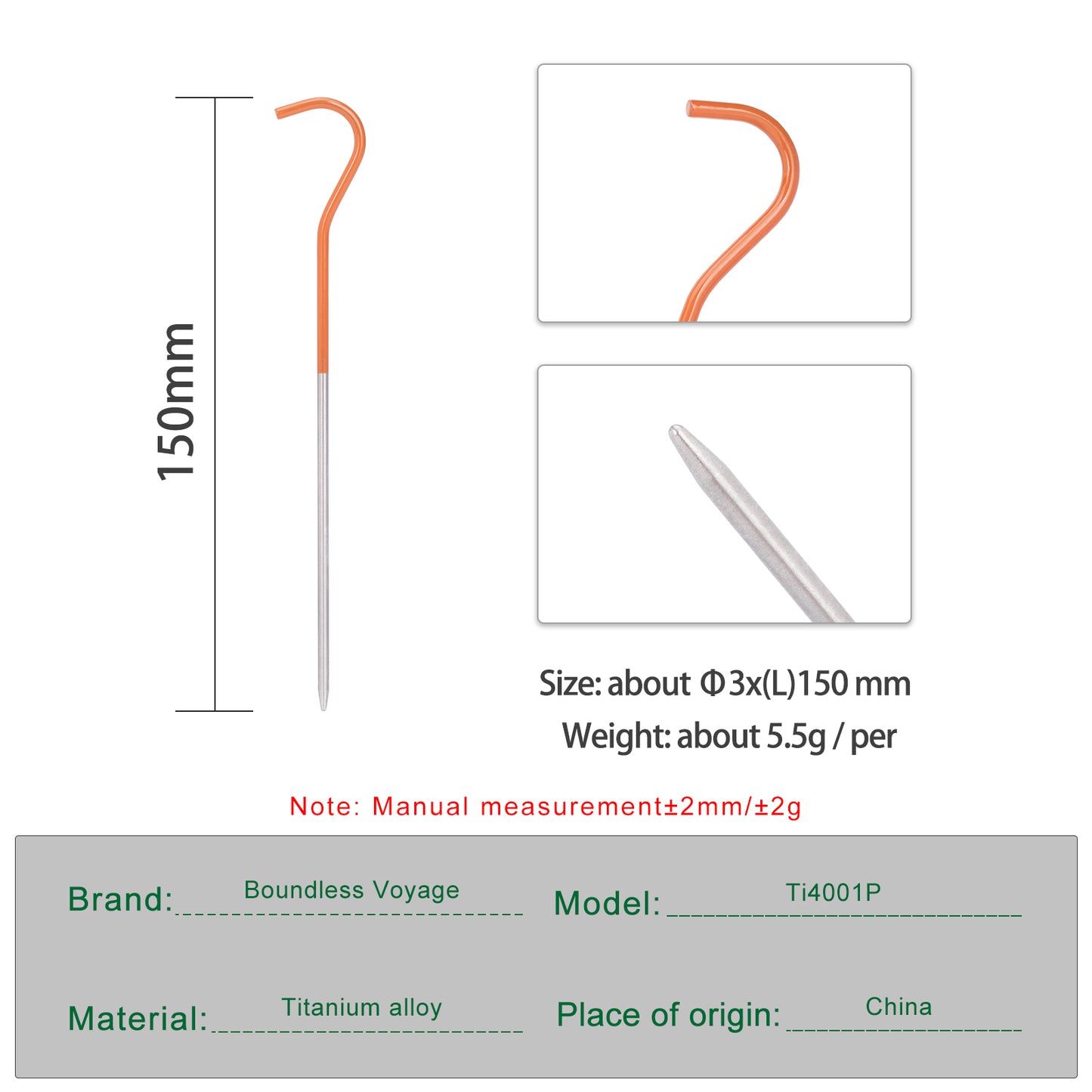 Boundless Voyage 15CM Titanium Alloy Tent Stakes | Ultralight Heavy Duty Ground Pegs, Outdoor Camping Accessories, Available in 8Pcs / 12Pcs Sets Ti4001P