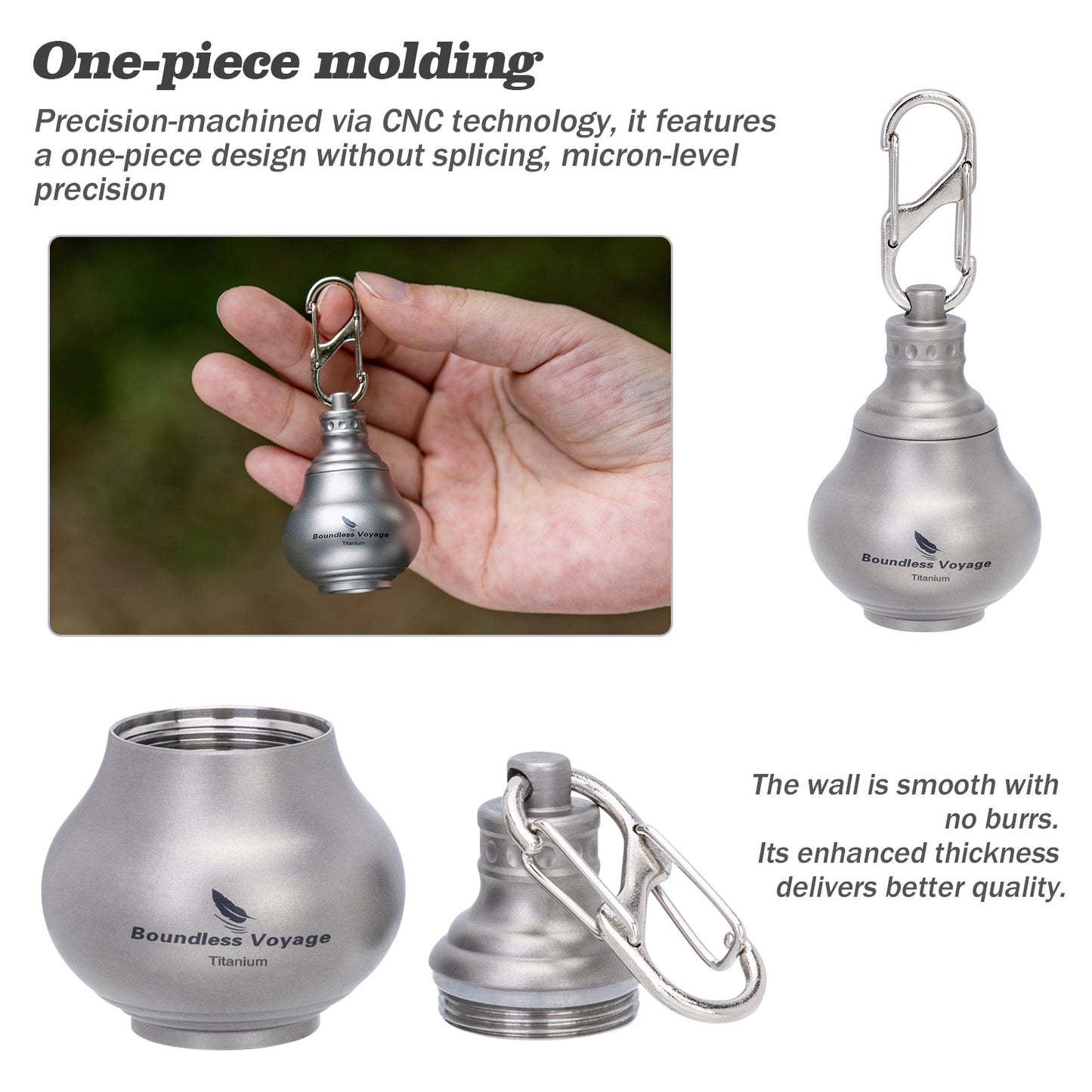 Boundless Voyage Titanium Mini Medicine Bottle, Compact Waterproof Pill Jar Portable Storage Container for Travel EDC Daily Carry Ti9006O
