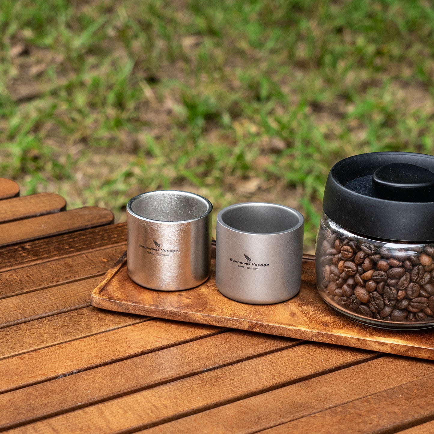 Boundless Voyage 75ml Titanium Double-Wall Mug with Storage Bag, Ultralight Anti-Scald Cup for Camping Hiking Travel Ti3045D