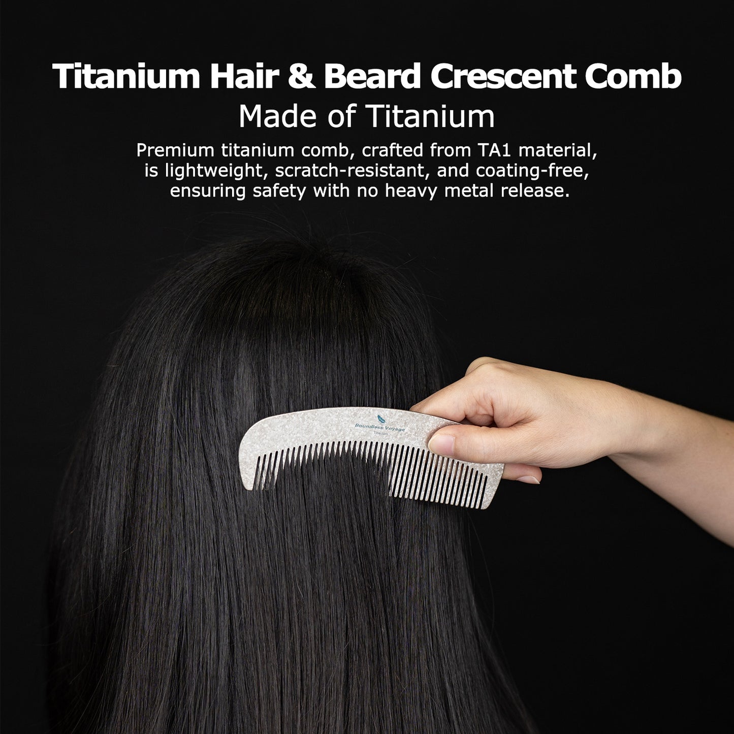 Boundless Voyage Titanium Crescent Comb, Unisex Hair & Beard Styling Comb for Daily Home Use and Travel Carry Ti9011B