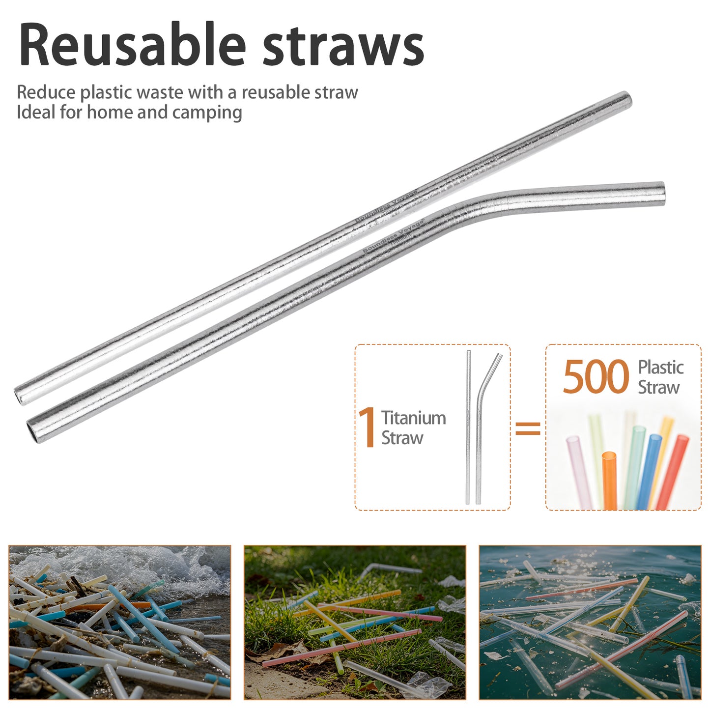 Boundless Voyage Titanium Drinking Straws, Reusable Pure Titanium Metal Straws 6mm 8mm Ti1016T Ti1017T