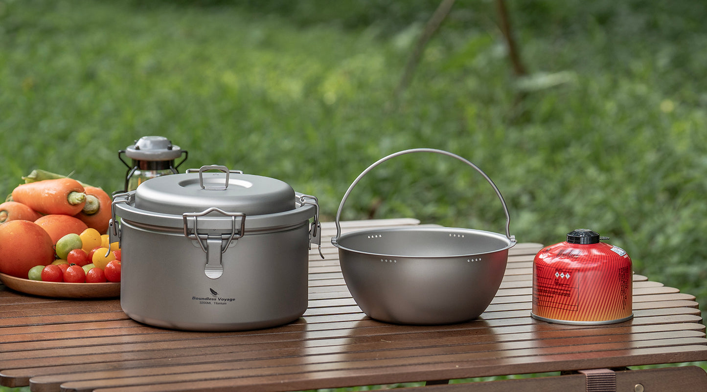 Boundless Voyage Titanium Camping Pot Multifunctional Cooker Ultralight Rice Cooker for Outdoor, Hiking, Travelling Ti2088C-Ti2092C