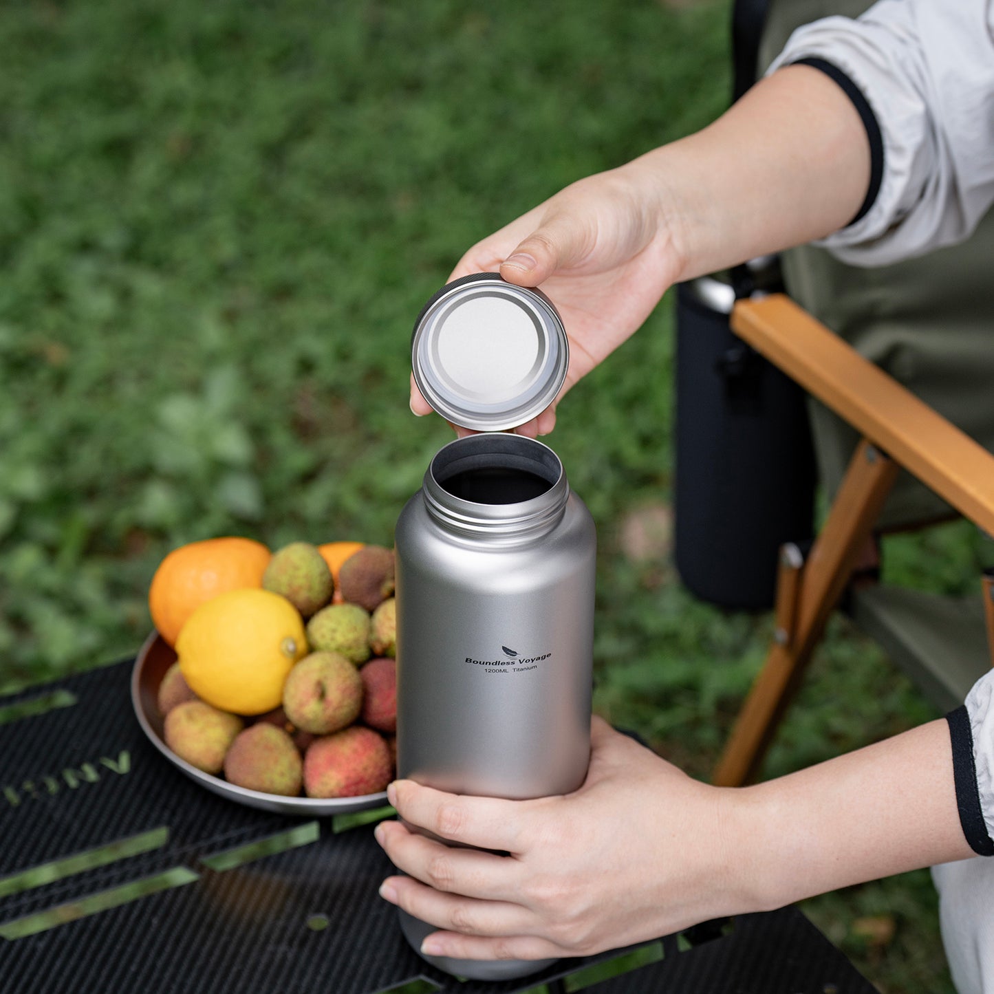 Boundless Voyage 1200ml Pure Titanium Water Bottle 2 Lids (Flip Top & Titanium Screw Lid) | Ultralight Leakproof Drink Bottle for Camping Hiking Gym Travel  Ti3019D