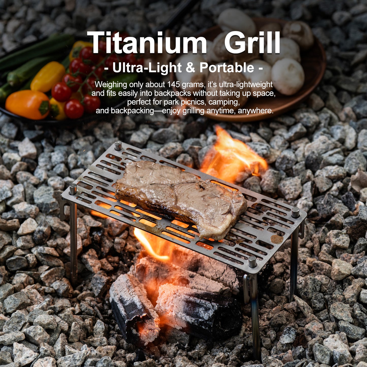Boundless Voyage Mini Titanium Camping BBQ Grill with Storage Carry Bag, Ultralight Portable Gridiron for Charcoal Barbecue, Backpacking & Outdoor Travel Ti2023C
