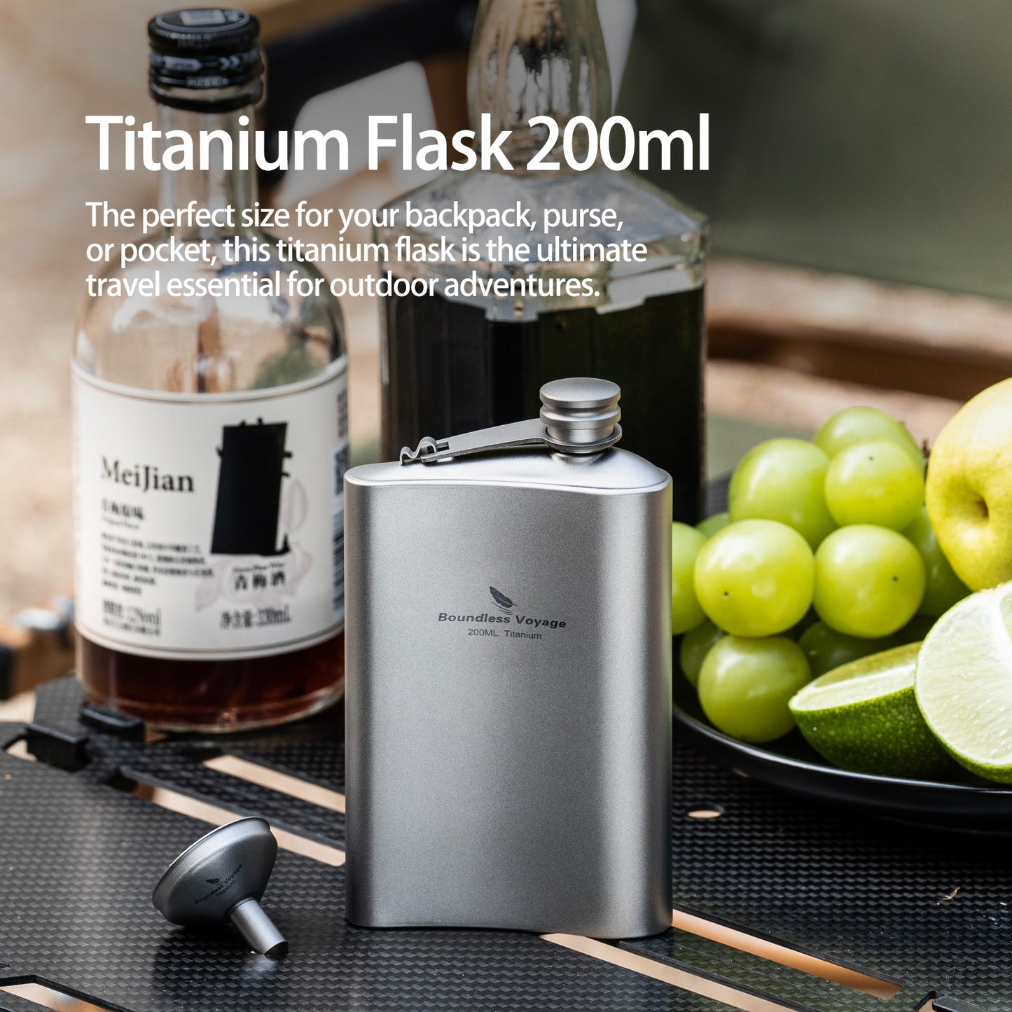 Boundless Voyage Titanium Flask 200ml/250ml Ultralight & Durable Camping Essential - Flavor-Resistant Flask Bottle for Whiskey Vodka Wine Outdoor Travel Equipment Ti3261D/Ti3074D