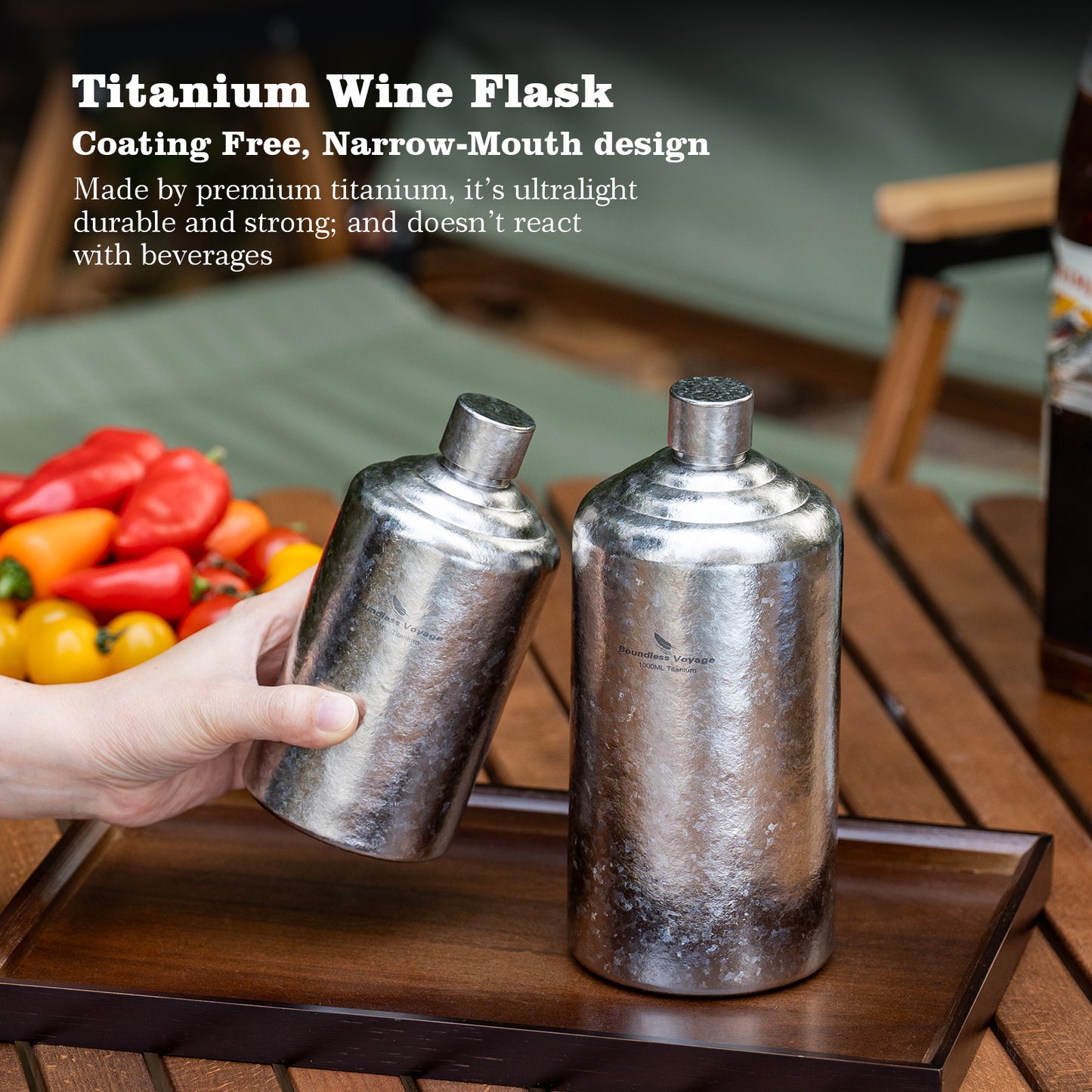 Boundless Voyage Pure Titanium Wine Flask 500ml/1000ml Whiskey Bottle Leakproof Portable Liquor Spirit Flask for Outdoor & Travel, Camping, Hiking for Men, Coating Free, Narrow-Mouth Ti3268D-Ti3269D