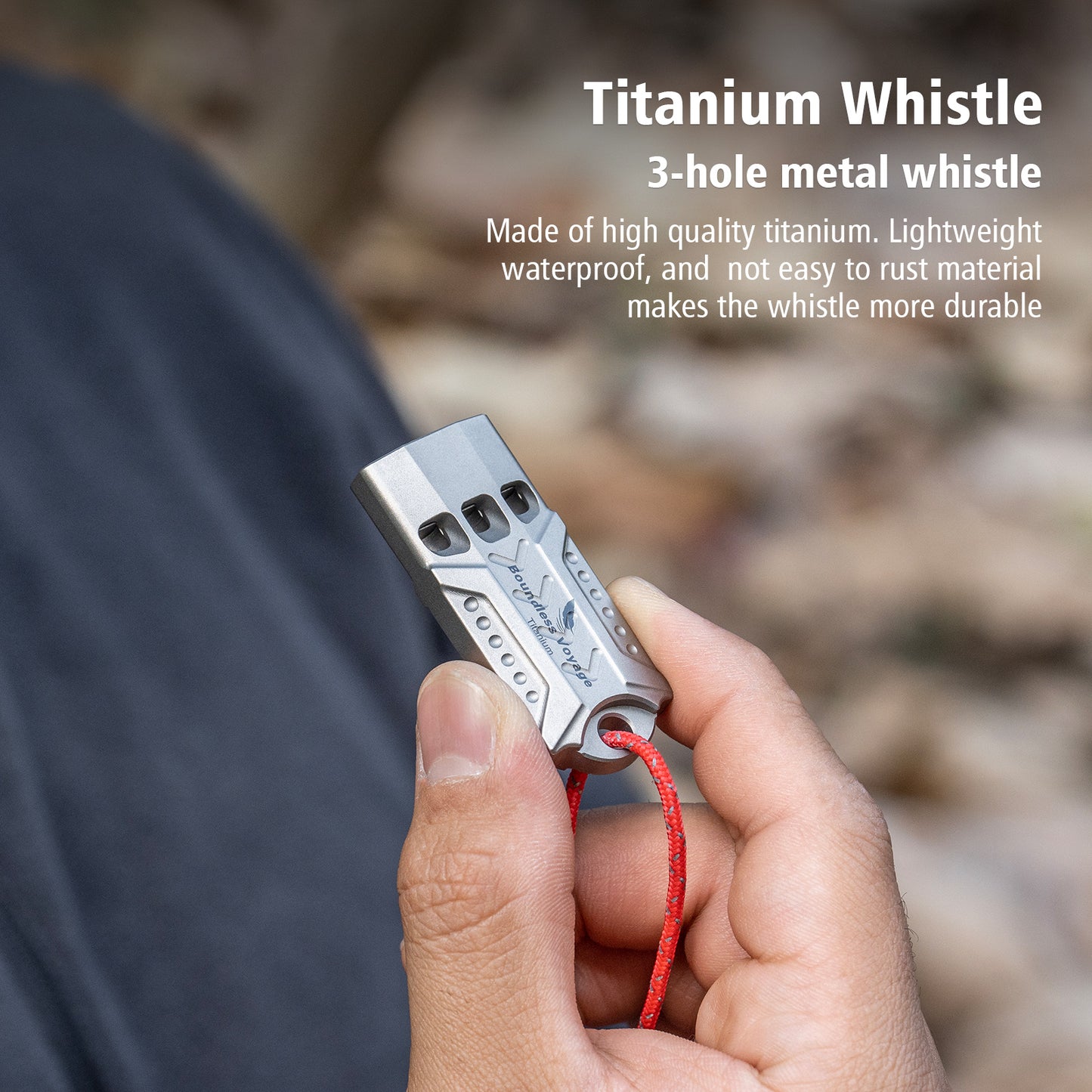 Boundless Voyage Titanium Whistle Emergency Survival Safety Whistles with Lanyard Loud for Outdoor Camping Hiking Coaches Training Sports Keychain Whistle Ti9022O