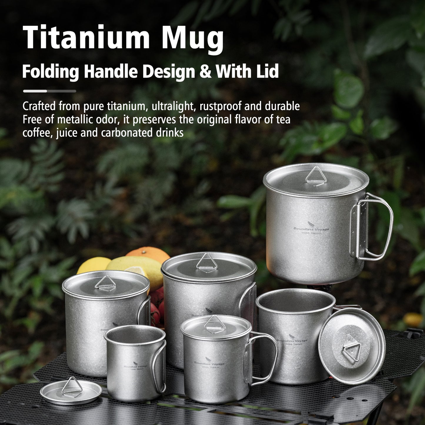 Boundless Voyage Titanium Mug with Lid Crystalline Finish 150ml to 950ml Ultralight for Camping Hiking Ti3038D Ti3043D