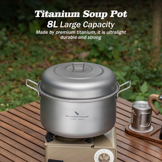 Boundless Voyage 8L Titanium Steamer & Soup Hanging Pot with Lid & Steam Rack, Lightweight Portable Cookware for Camping Hiking Picnic & Household Kitchen Ti2115C