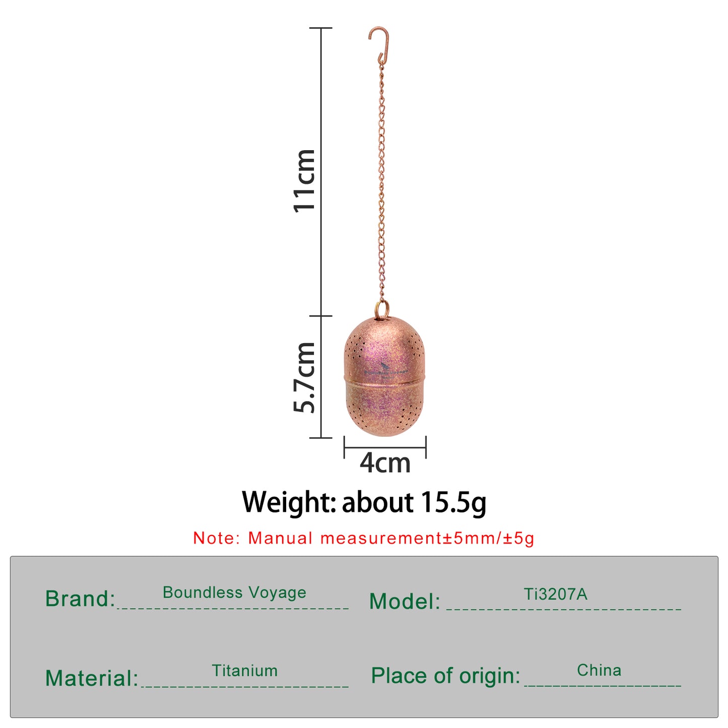 Boundless Voyage Ultralight Titanium Tea Ball Infuser with Extended Chain, Fine Mesh Strainer for Loose Tea & Spices, Reusable Filter for Mugs Teapots Home Kitchen Teaware Ti3207A