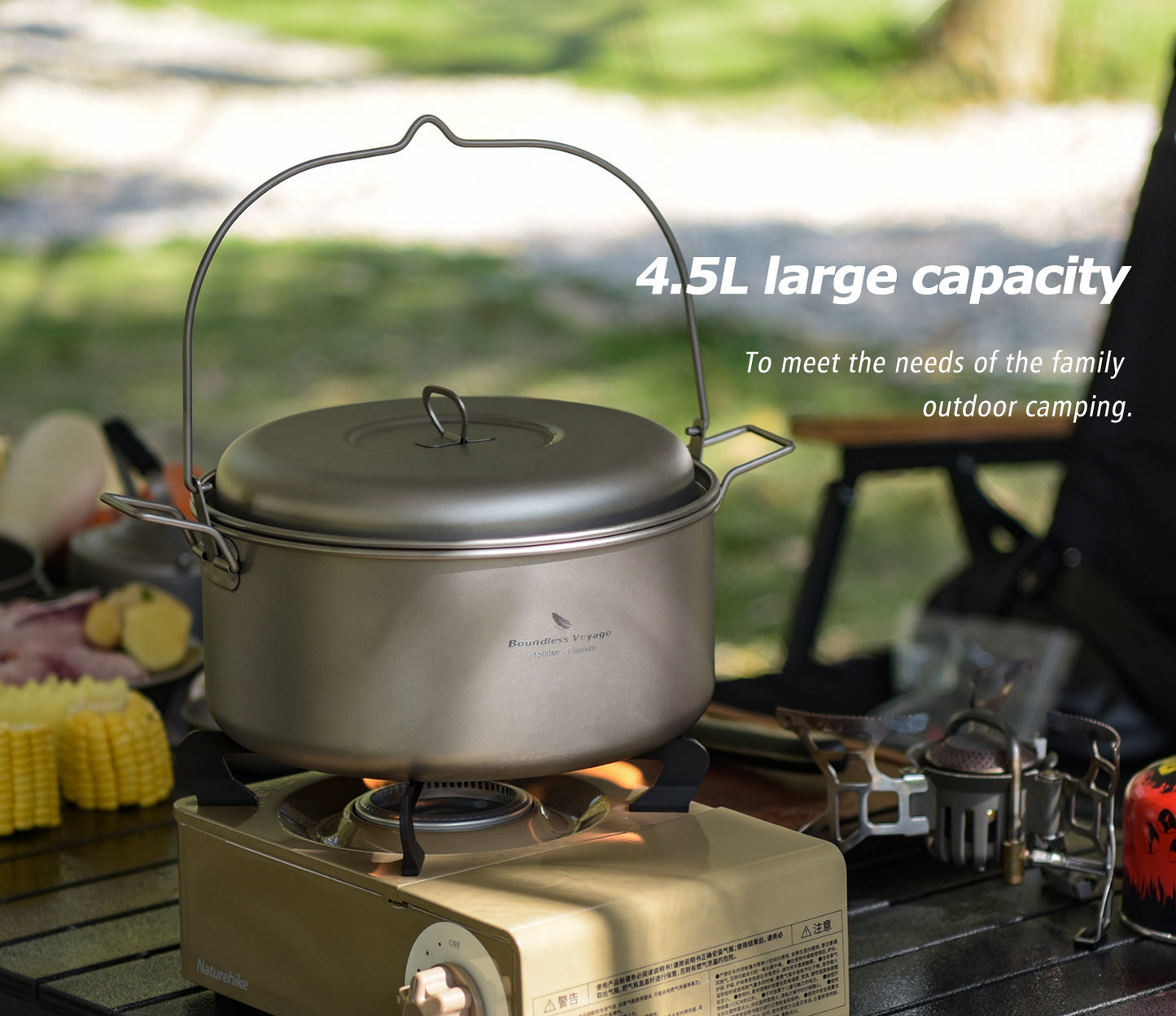 Boundless Voyage Titanium Food Steamer Pan & Stock Soup Pot, Portable Hanging Hot Pot Kitchenware for Outdoor Camping Picnic Travel Household Cooking Ti2112C- Ti2114C