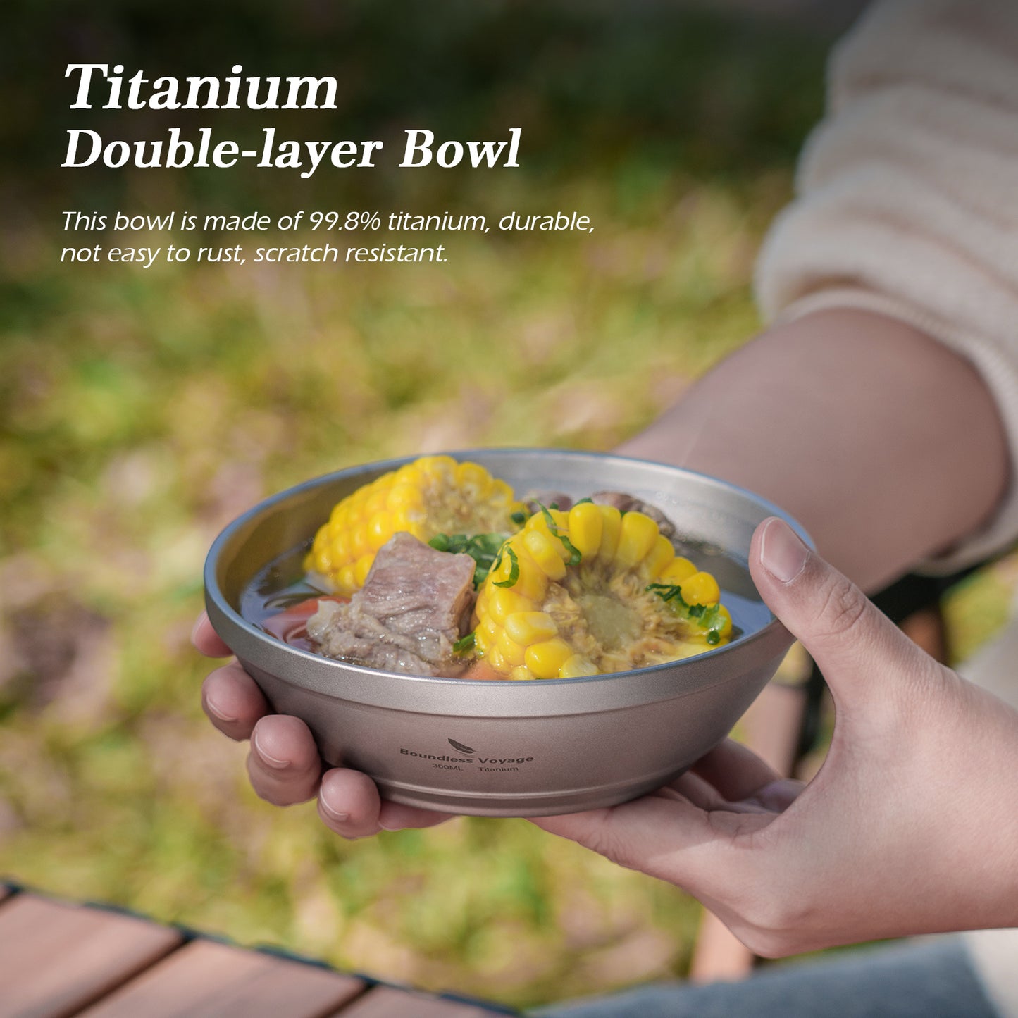 Boundless Voyage 300ml Titanium Double-Wall Bowl, Ultralight Camping Bowl for Hiking Outdoor Home Ti1082T