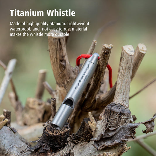Boundless Voyage Titanium Survival Whistle 120dB, Compact Pea-Less Emergency Safety Whistle for Camping Hiking & EDC, Ti9014O