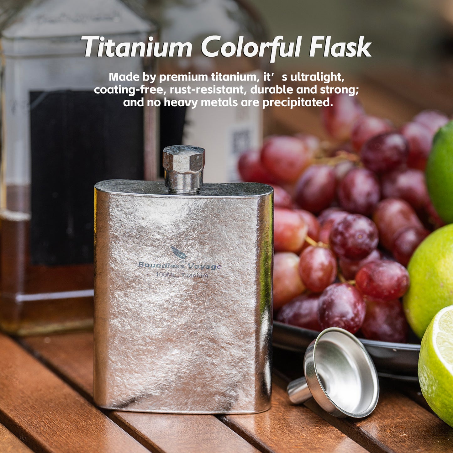 Boundless Voyage Titanium Colorful Flask 100ml Ultralight Mini Ti Flagon for Outdoor Travel Water Juice Whiskey Wine Pot Bottle 100ml Ti3262D
