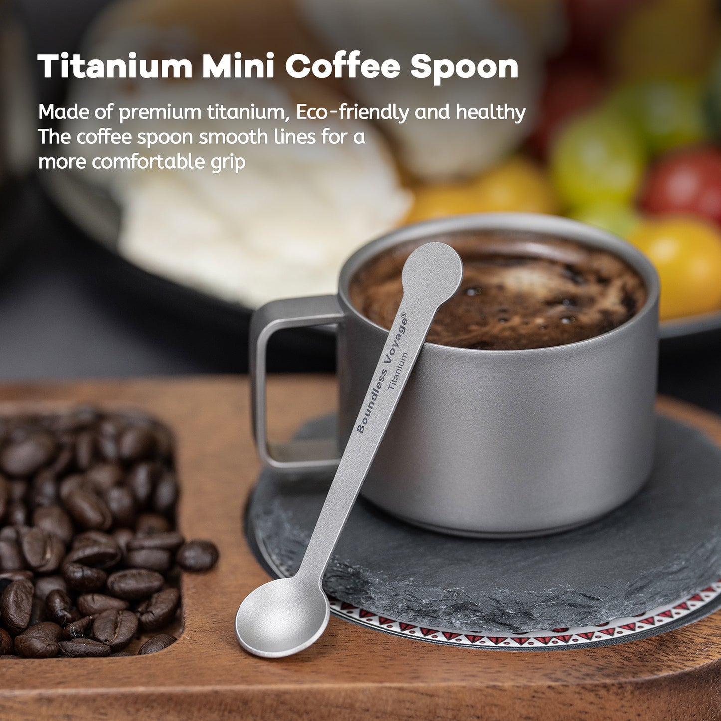 Boundless Voyage Pure Titanium Mini Coffee Spoon | Ultralight Small Stirring Spoon for Sugar, Jam, Tea & Dessert, Party Tableware Ti1040T