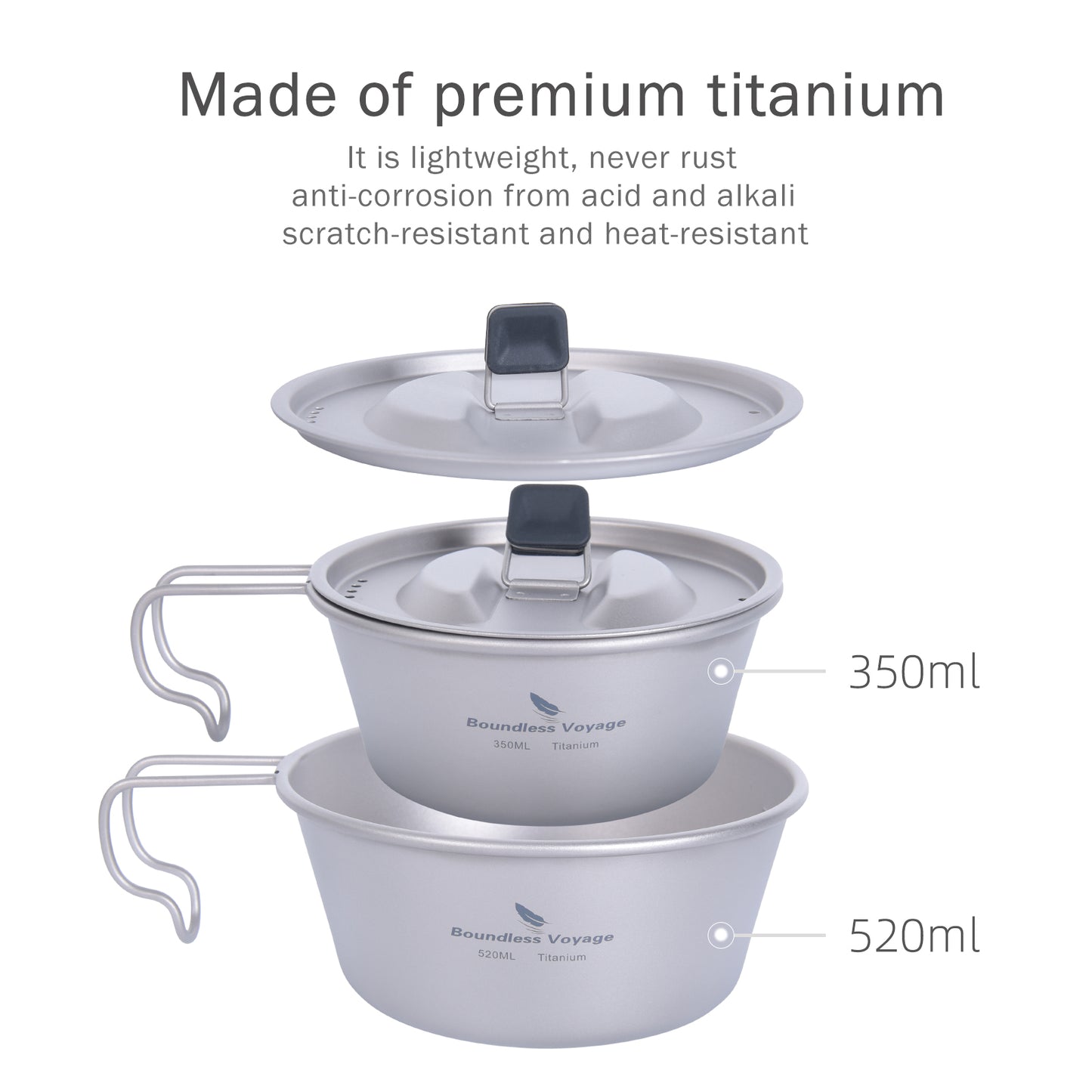 Boundless Voyage Titanium Sierra Bowl Cup with Handle & Lid | Portable Outdoor Camping Tableware Mug, 350ml / 520ml for Hiking Travel  Ti1097T -Ti1099T