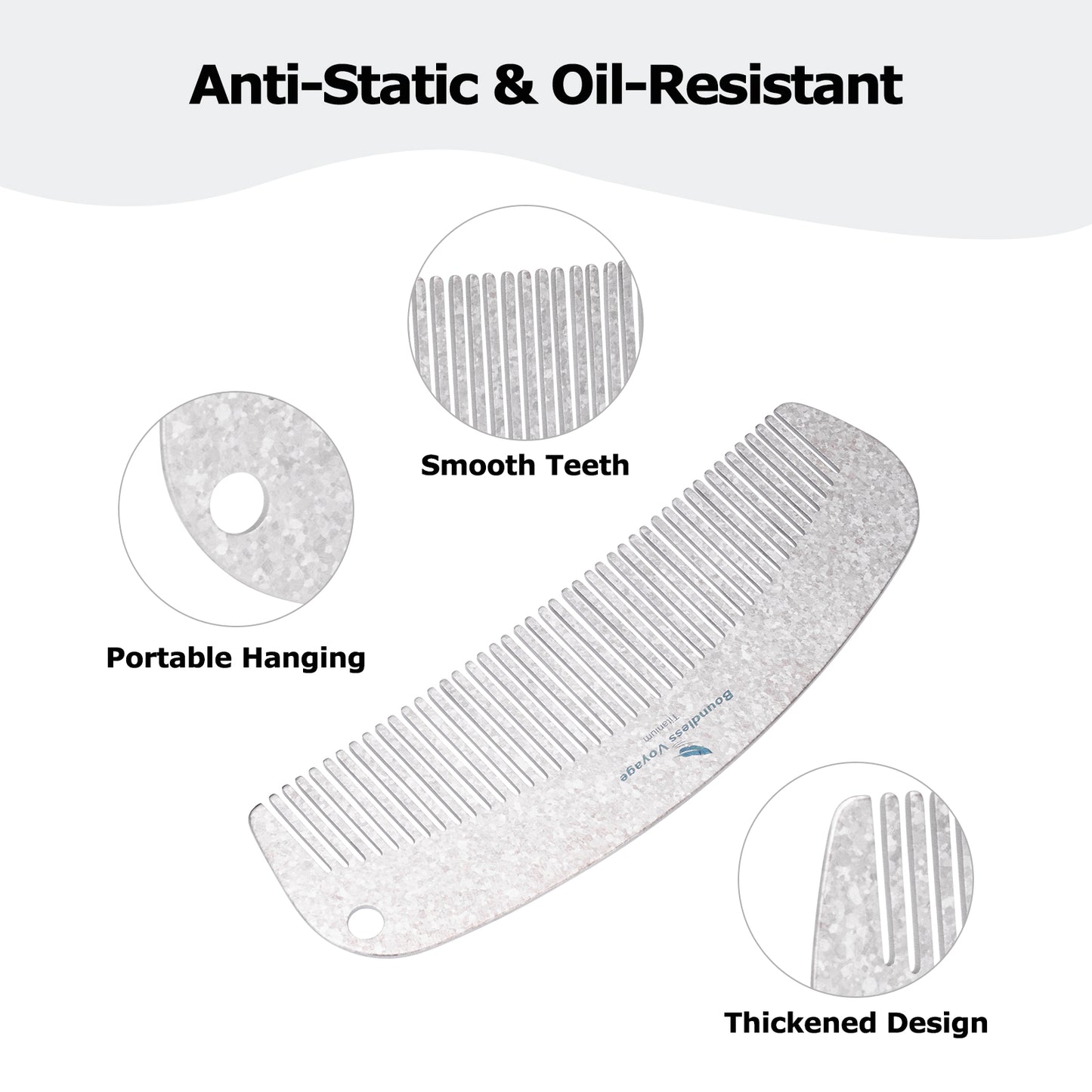Boundless Voyage Titanium Crescent Comb, Unisex Hair & Beard Styling Comb for Daily Home Use and Travel Carry Ti9011B