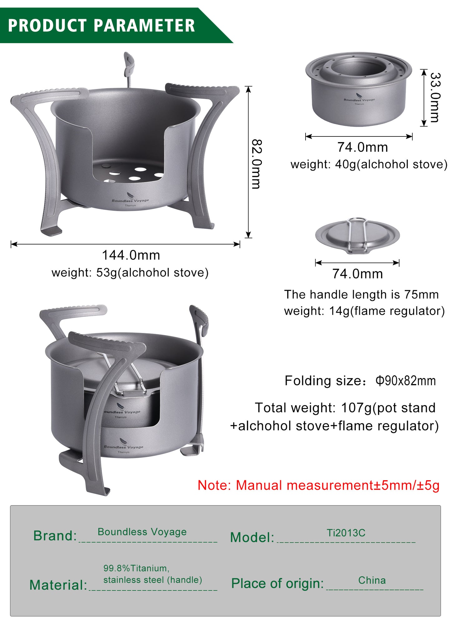 Boundless Voyage Camping Titanium Alcohol Spirit Stove with Pot Stand Outdoor Hiking Backpacking Mini Wood Furnace Burner Ti2013C