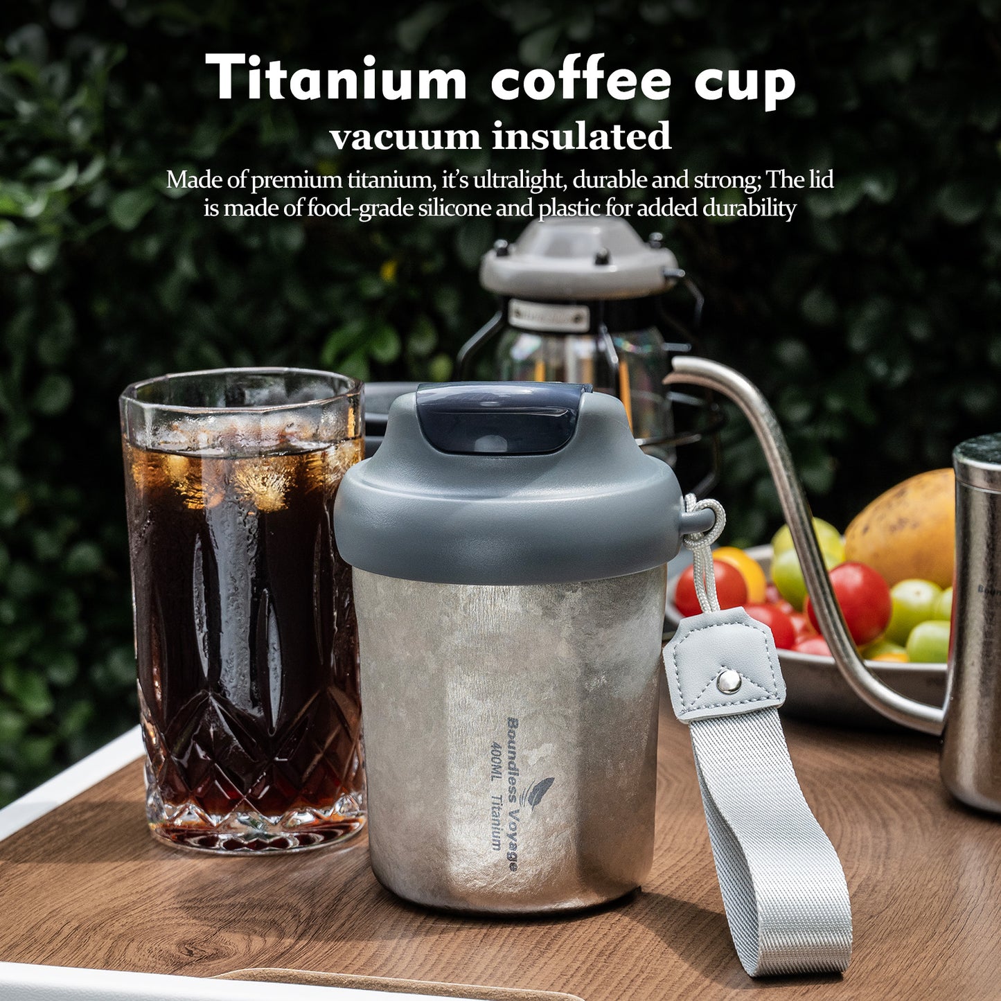 Boundless Voyage 400ml Titanium Vacuum Insulated Travel Coffee Mug , Spill-Proof Thermal Cup for Hot & Cold Drinks  Ti3236D