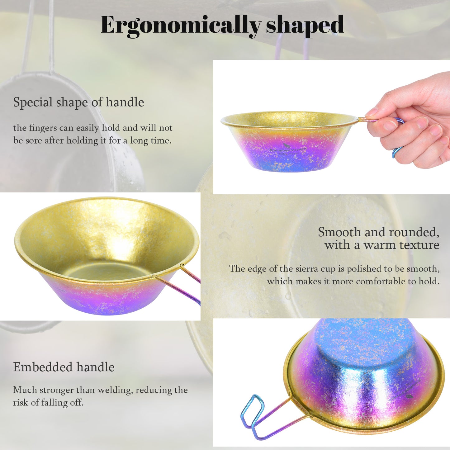 Boundless Voyage High-Temp Crystallized Pure Titanium Sierra Cup Bowl with Handle 300ml | Portable Outdoor Mug Cookware Tableware for Camping & Hiking Ti1100T