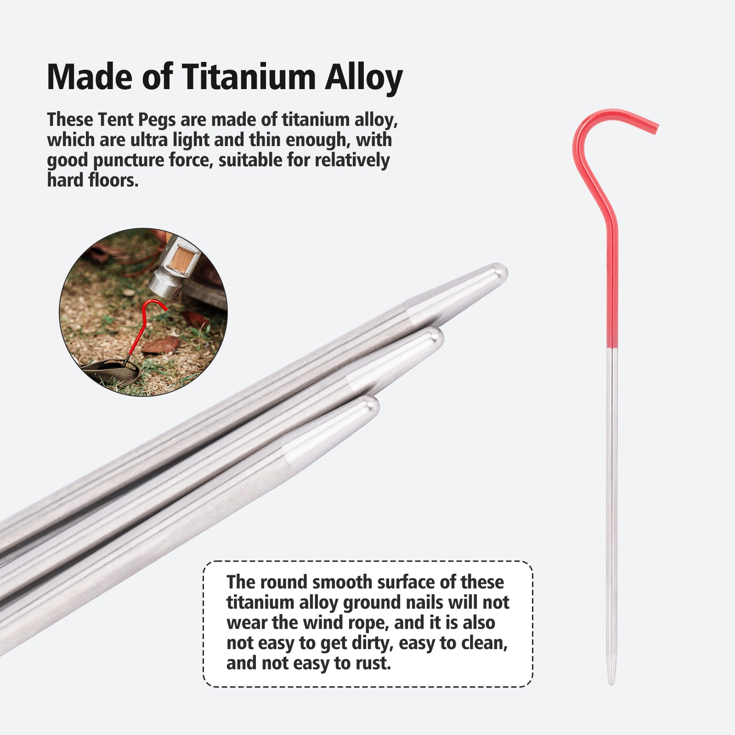 Boundless Voyage 16.5cm Titanium Alloy Tent Stakes | Ultralight Heavy Duty Ground Pegs, Portable Outdoor Camping Accessories, 8Pcs Pack Ti4002P