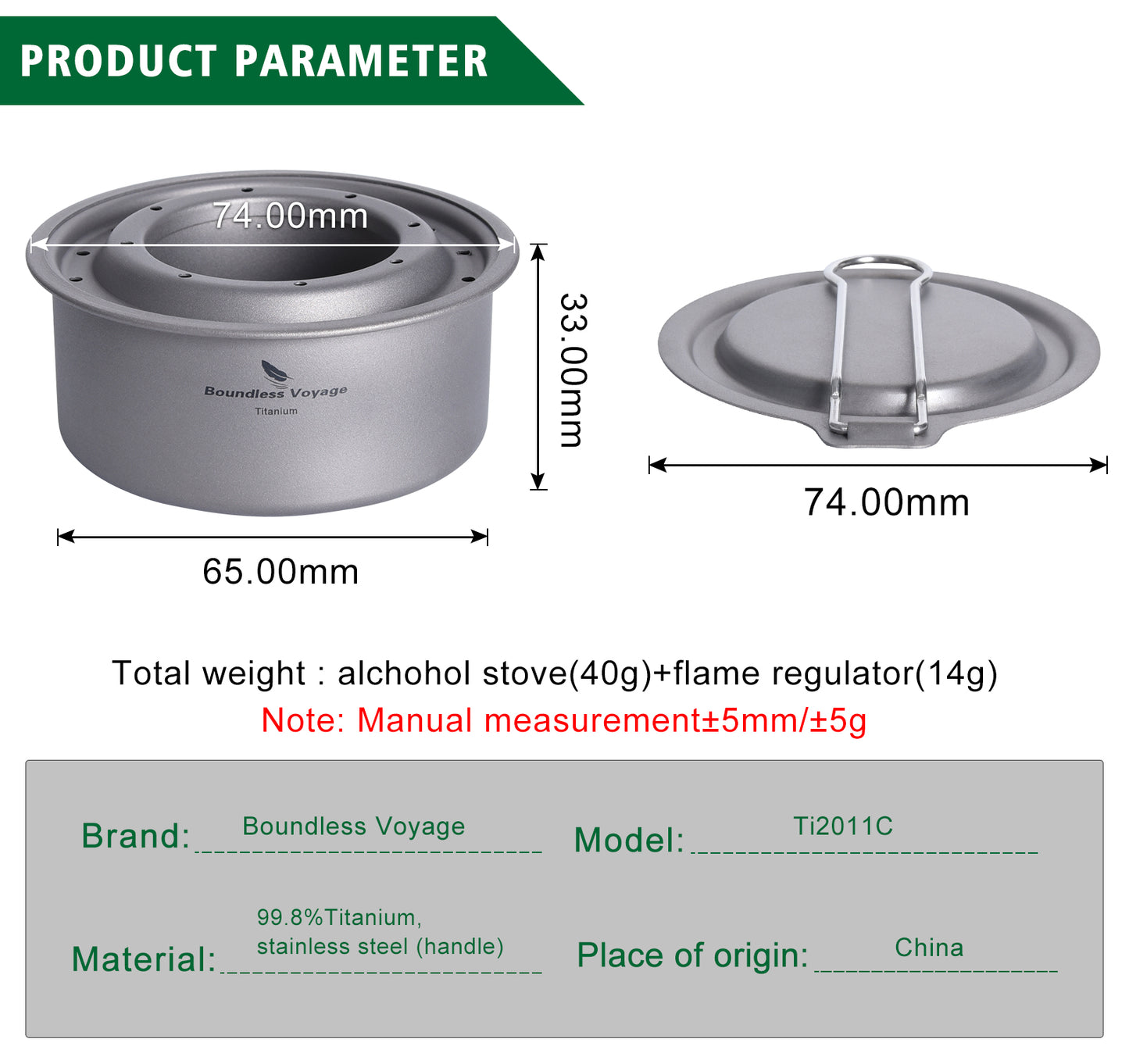 Boundless Voyage Mini Titanium Alcohol Stove | Portable Spirit Burner, Dual-Use Wood & Alcohol Furnace, Outdoor Cookware for Hiking & Backpacking Ti2011C