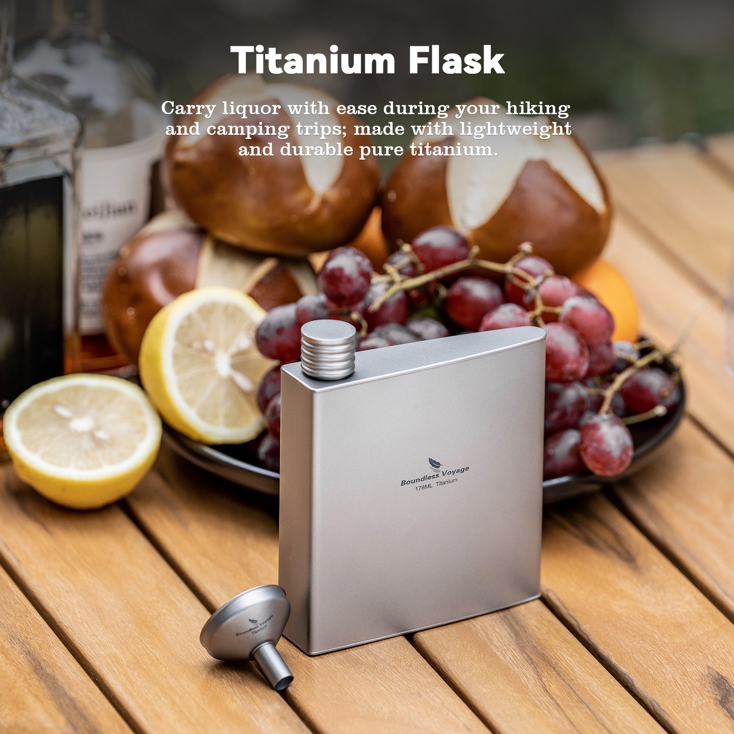 Boundless Voyage Titanium Flask 178ml- Ultralight & Durable Camping Essential - Flavor-Resistant Flask Bottle for Whiskey Vodka Wine Outdoor Travel Equipmen Ti3080D