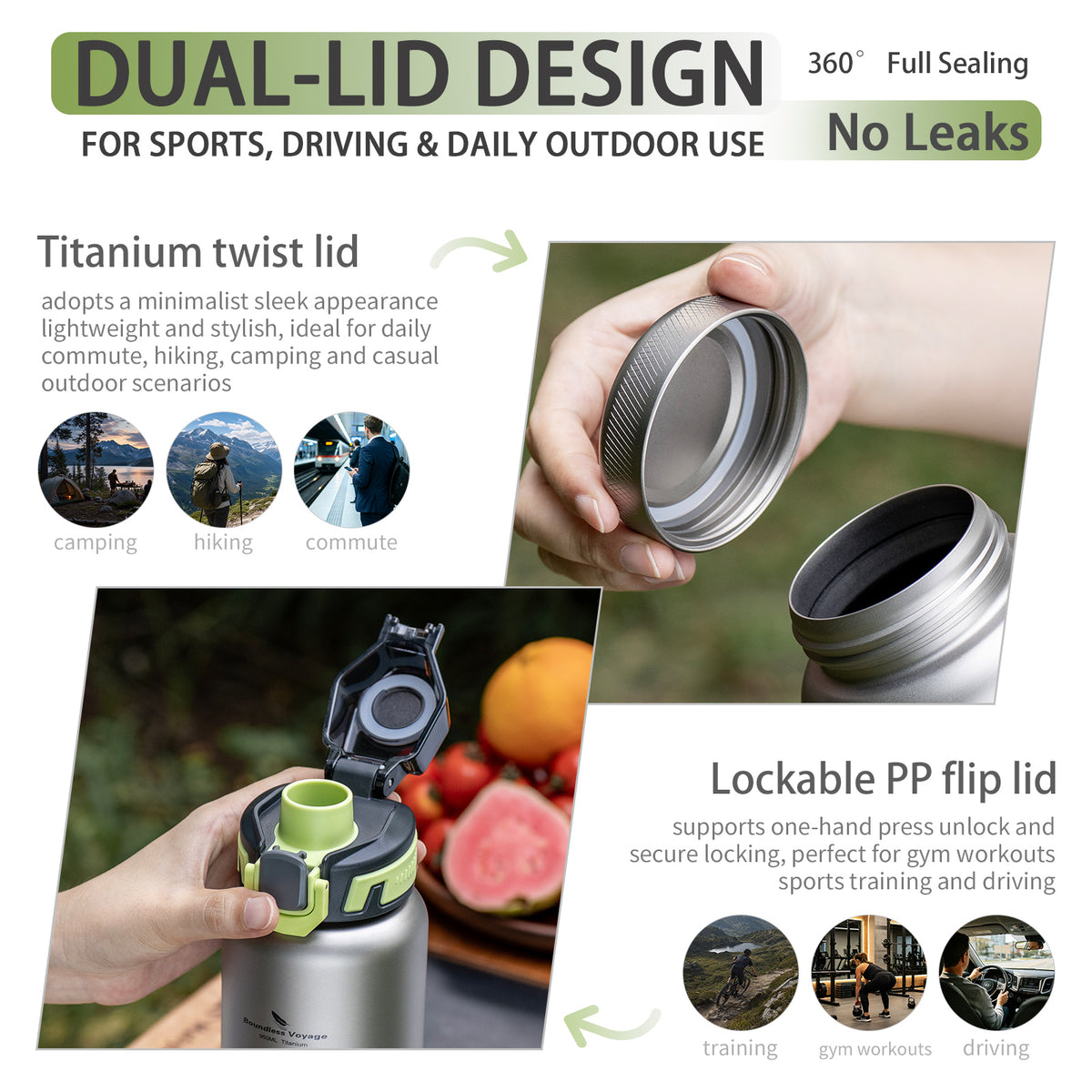 TA1 pure titanium water bottle with coating-free interior