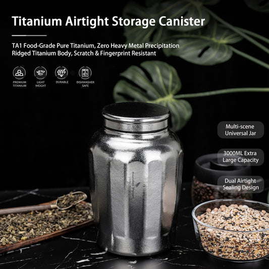 Boundless Voyage 3000ML Pure Titanium Airtight Storage Canister, Large Capacity Sealed Tea Coffee Container, Lightweight Food Storage Jar for Grains Nuts, Home & Camping Use Ti3212A