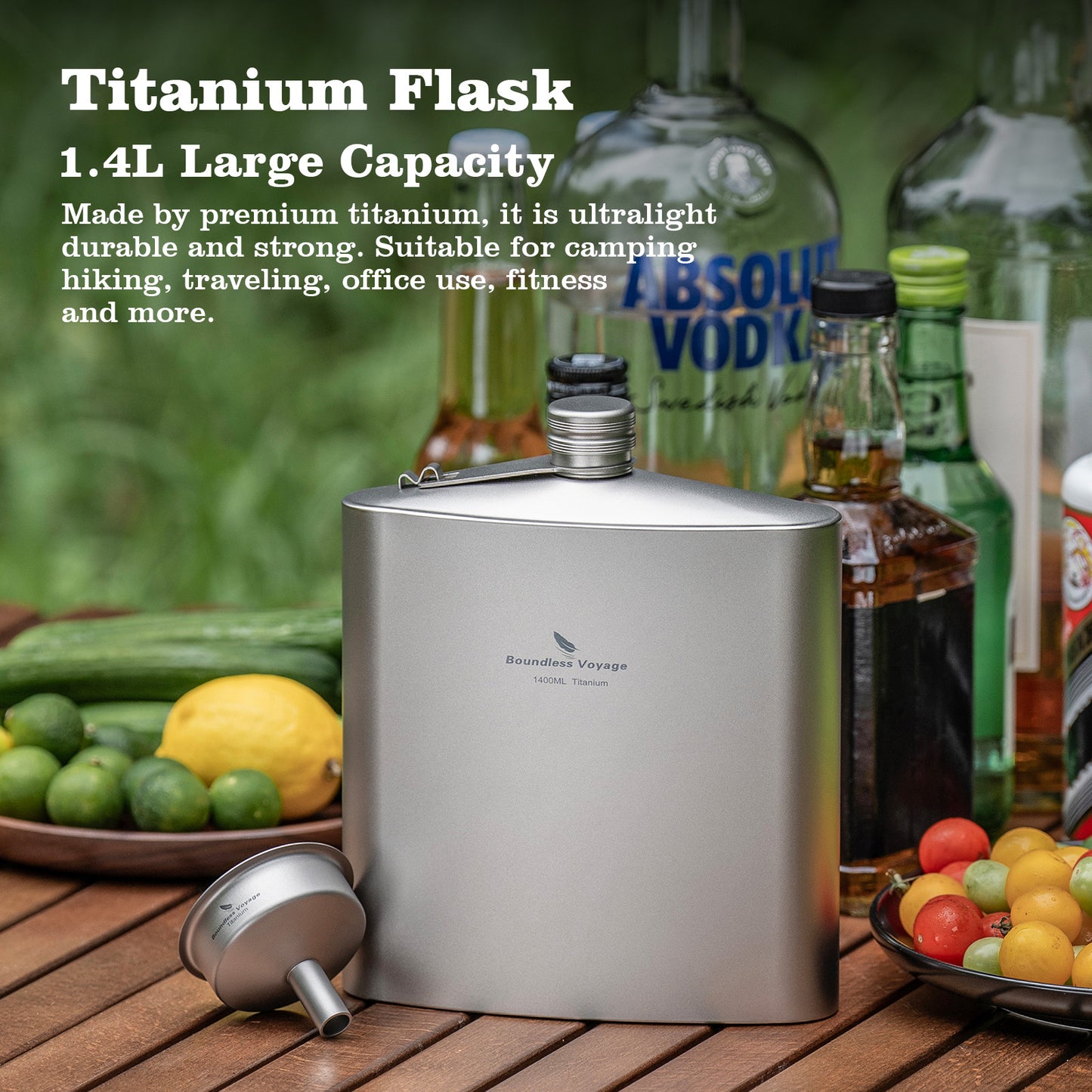 Boundless Voyage Titan-Flasche 1400 ml großes Fassungsvermögen Sporttrinkflasche für Outdoor Camping Wandern Ti3265D