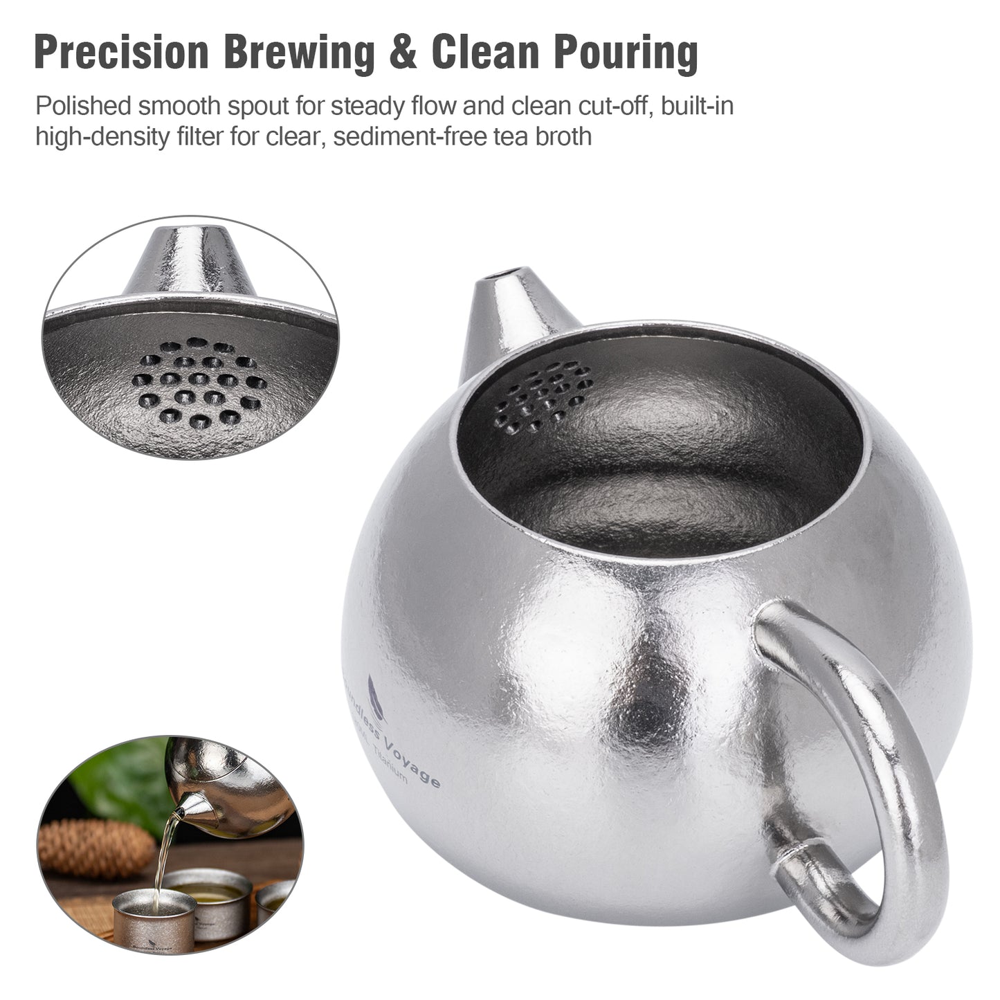 Boundless Voyage Titanium Teapot 180ml, Lightweight Loose Leaf Tea Pot with Anti-Scald Handle & Vented Lid,Tea Maker for Home Office Camping Travel Ti3111D
