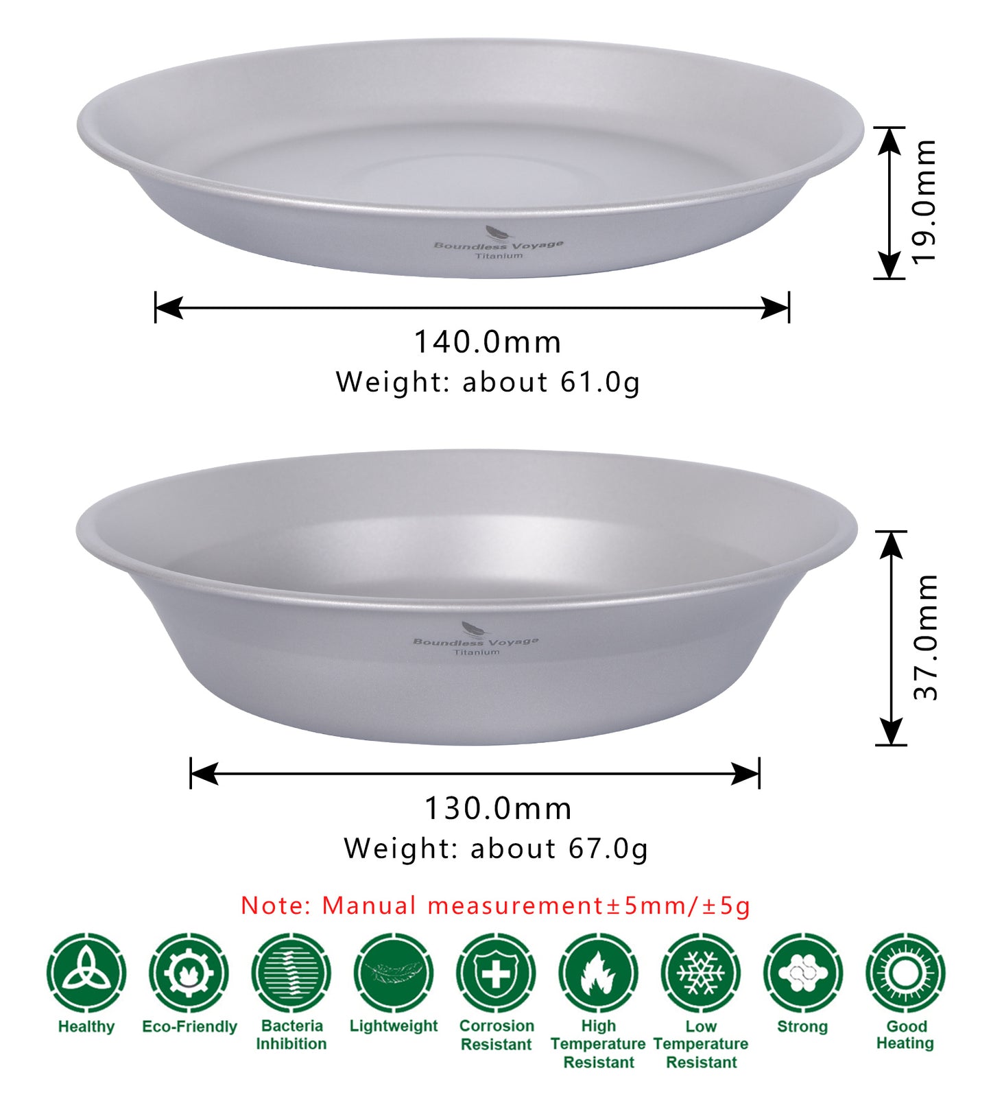 Boundless Voyage Ultralight Titanium Bowl and Plate Set, Portable Outdoor Tableware with Carry Bag & Gift Box for Camping, Hiking, Backpacking and Picnic Ti1113T