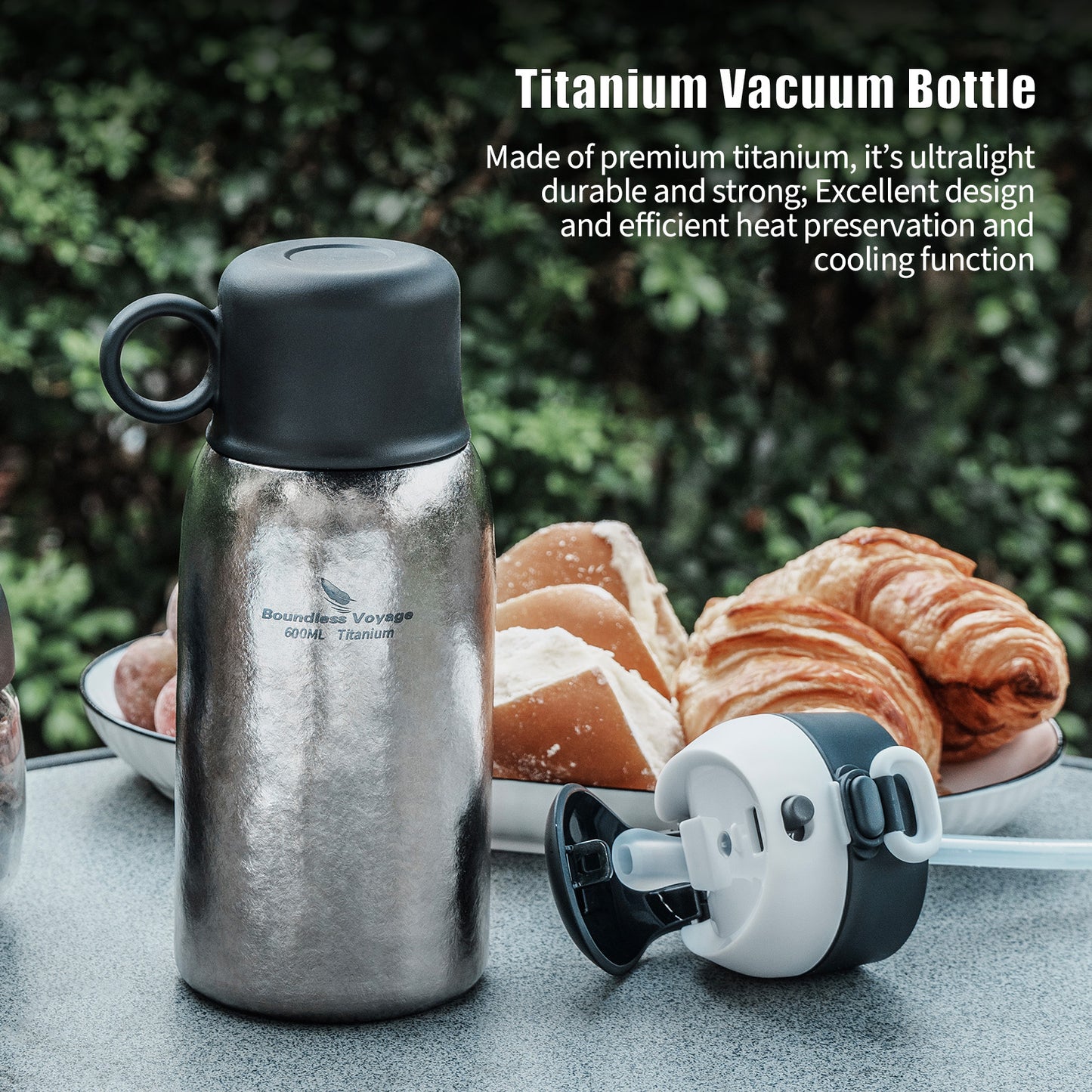 Boundless Voyage 630ml Double-Wall Vacuum Titanium Water Bottle, Leakproof Lightweight Coffee Sport Bottle for Travel, Outdoor & Office Ti3254D