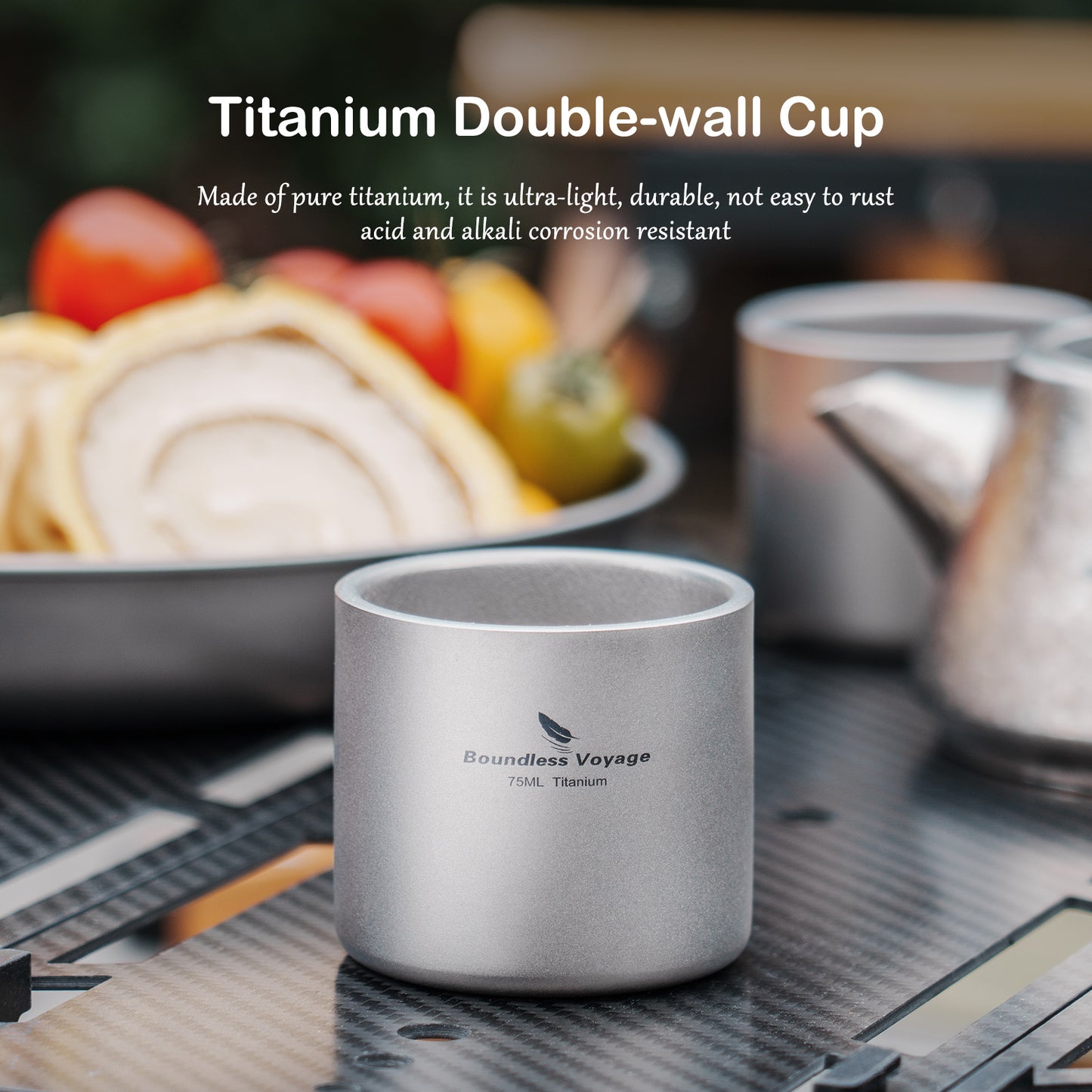 Boundless Voyage 75ml Pure Titanium Double-Wall Mug | Lightweight Heat Resistant Coffee & Tea Cup with Storage Bag, Portable Drinkware for Backpacking, Hiking, Picnic, Travel & Daily Use  Ti3045D