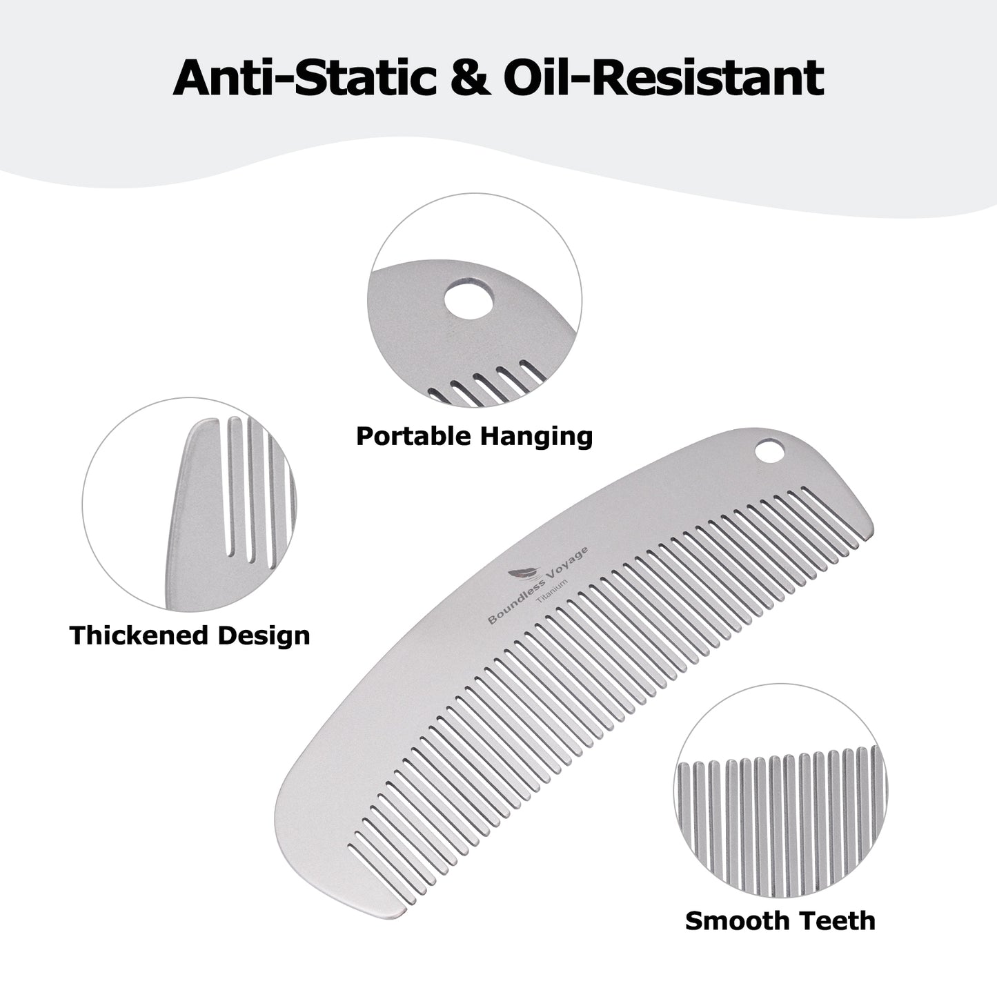 Boundless Voyage Titanium Crescent Comb, Unisex Hair & Beard Styling Comb for Daily Home Use and Travel Carry Ti9011B